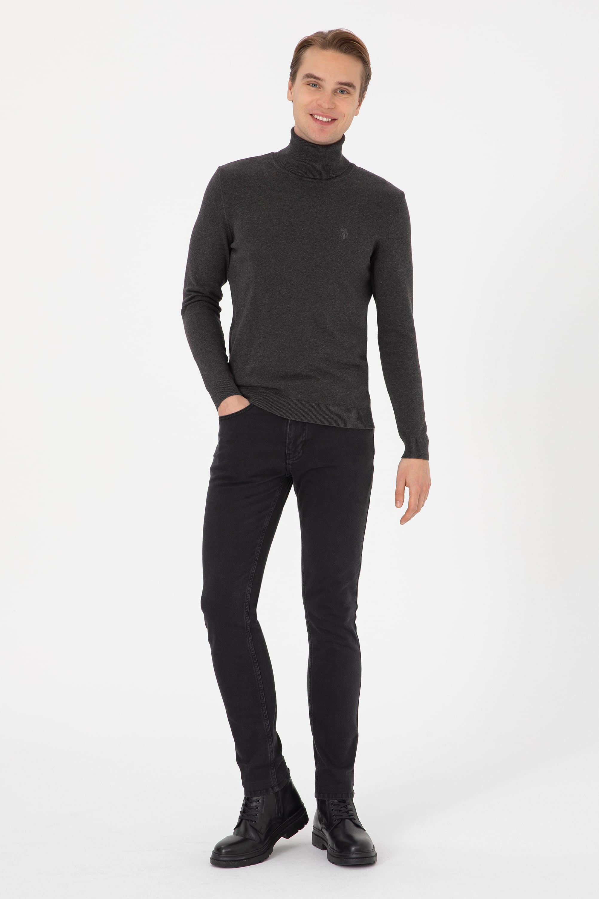 Erkek Antrasit Melanj Basic Kazak - 50313640046