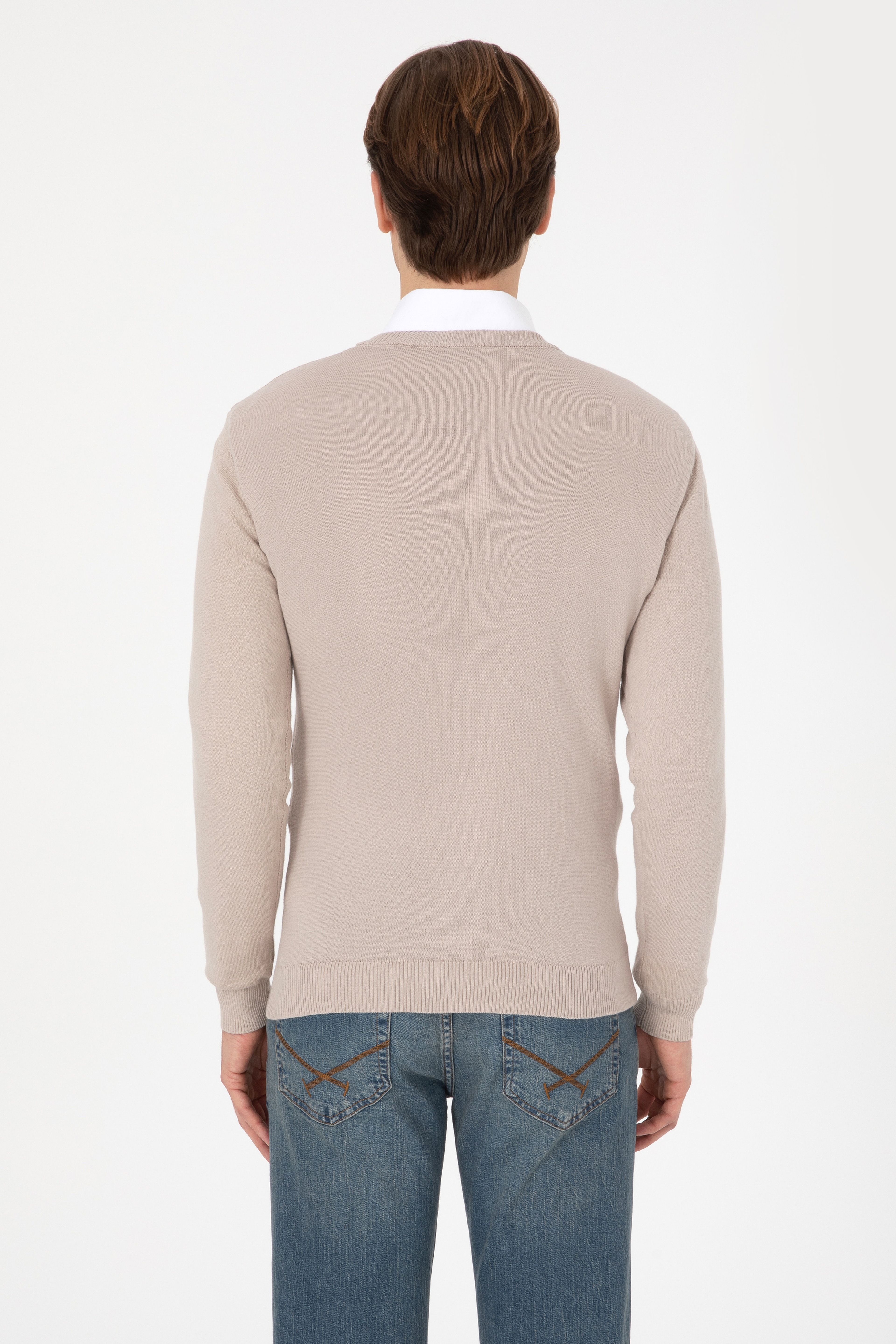 Erkek Slim Fit V Yaka Taş Basic Kazak - Image 5