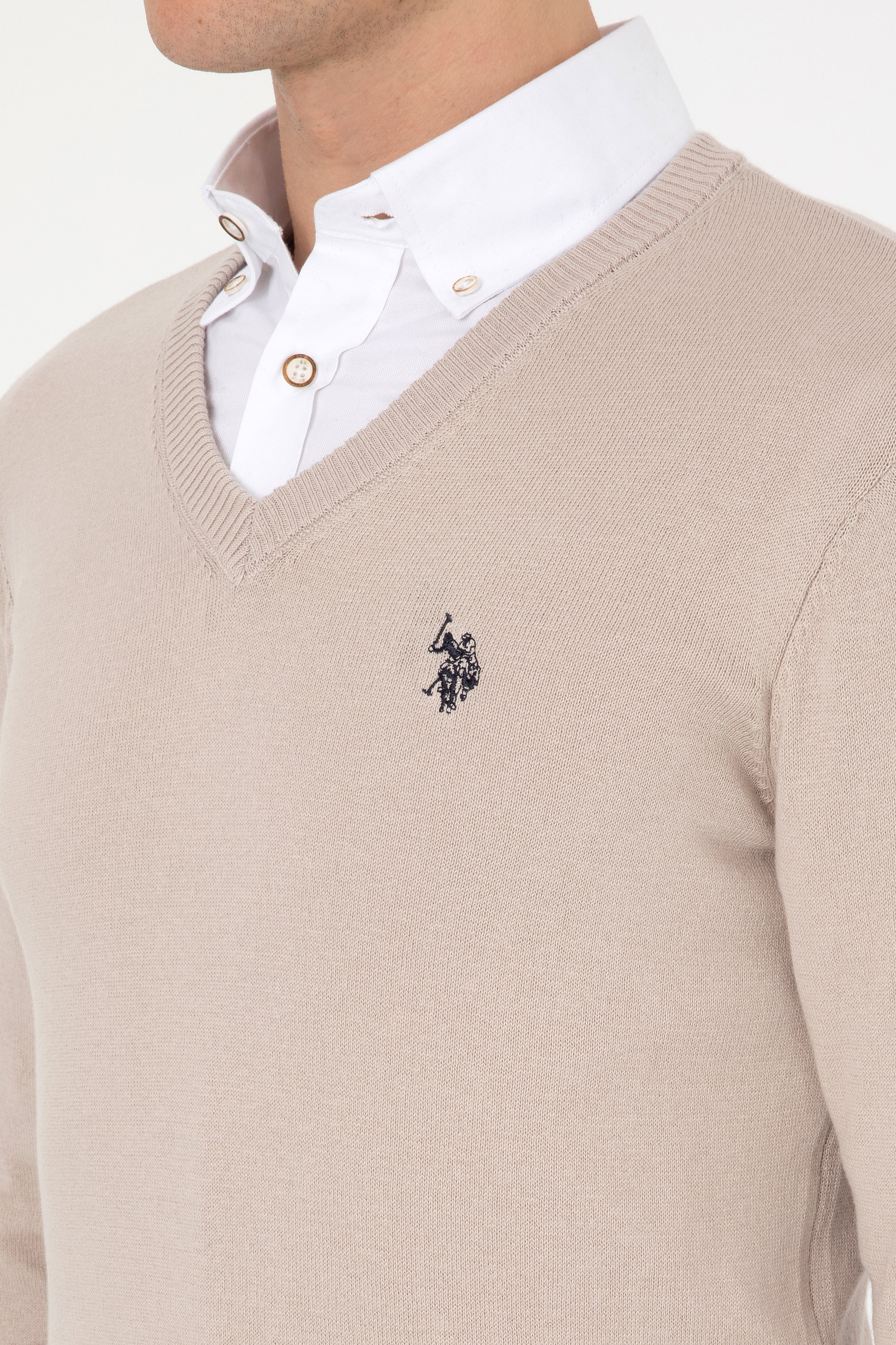Erkek Slim Fit V Yaka Taş Basic Kazak