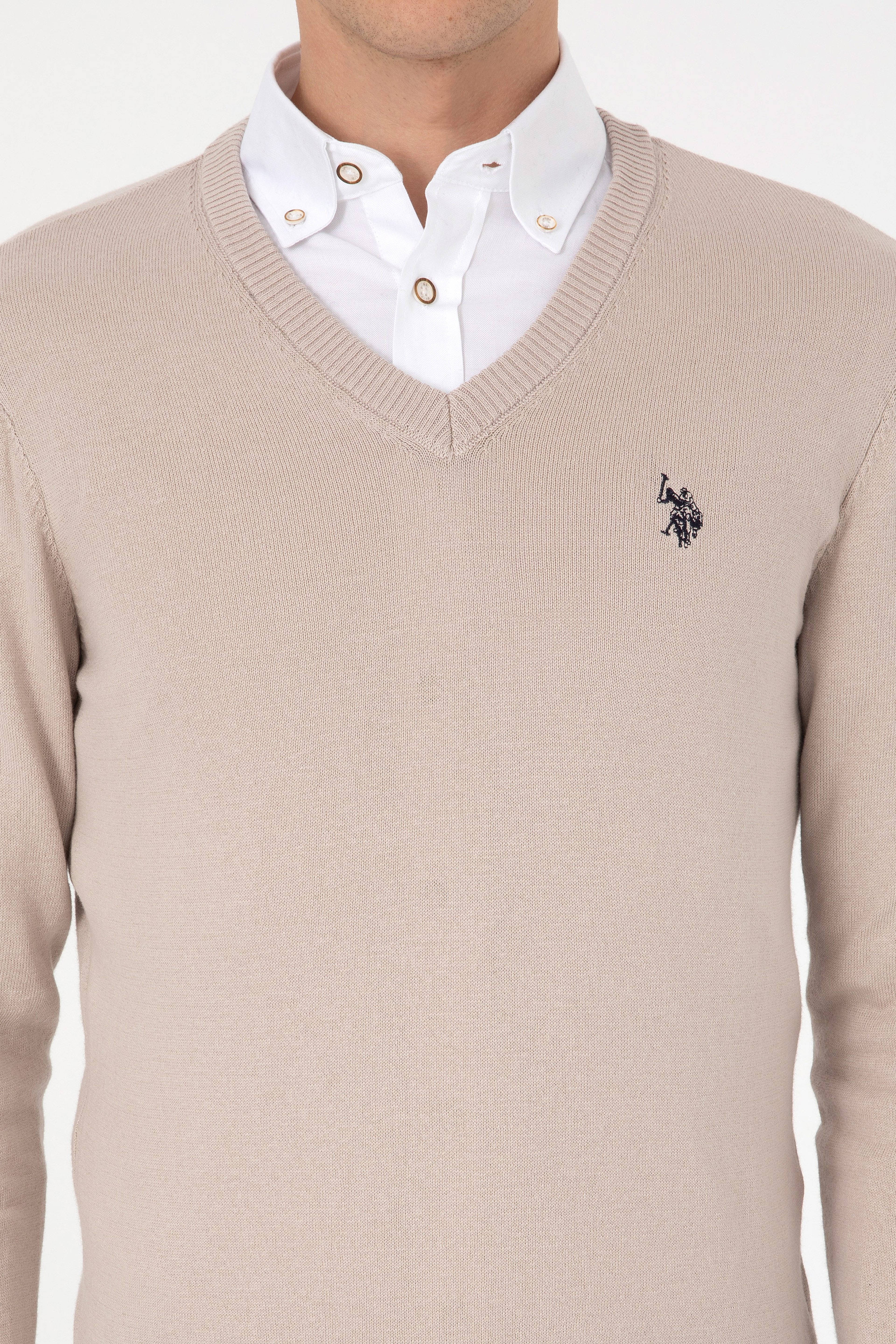 Erkek Slim Fit V Yaka Taş Basic Kazak - Image 6