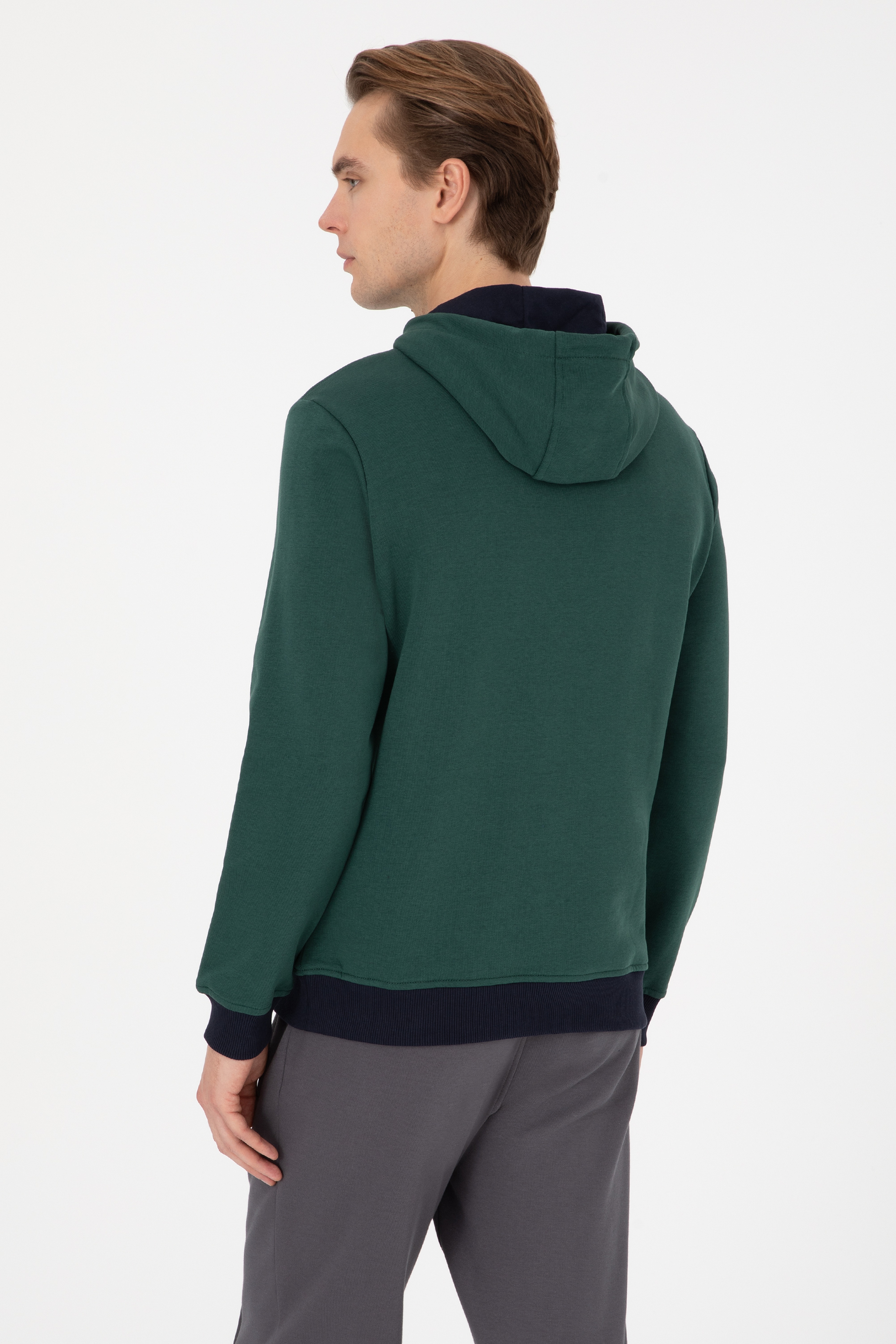 Erkek Regular Fit Kapüşonlu Koyu Yeşil Sweatshirt