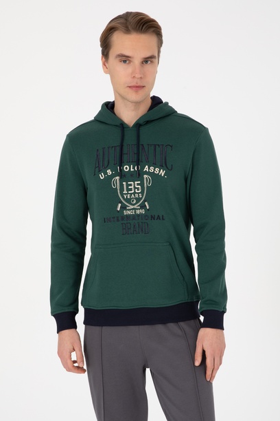 Erkek Regular Fit Kapüşonlu Koyu Yeşil Sweatshirt