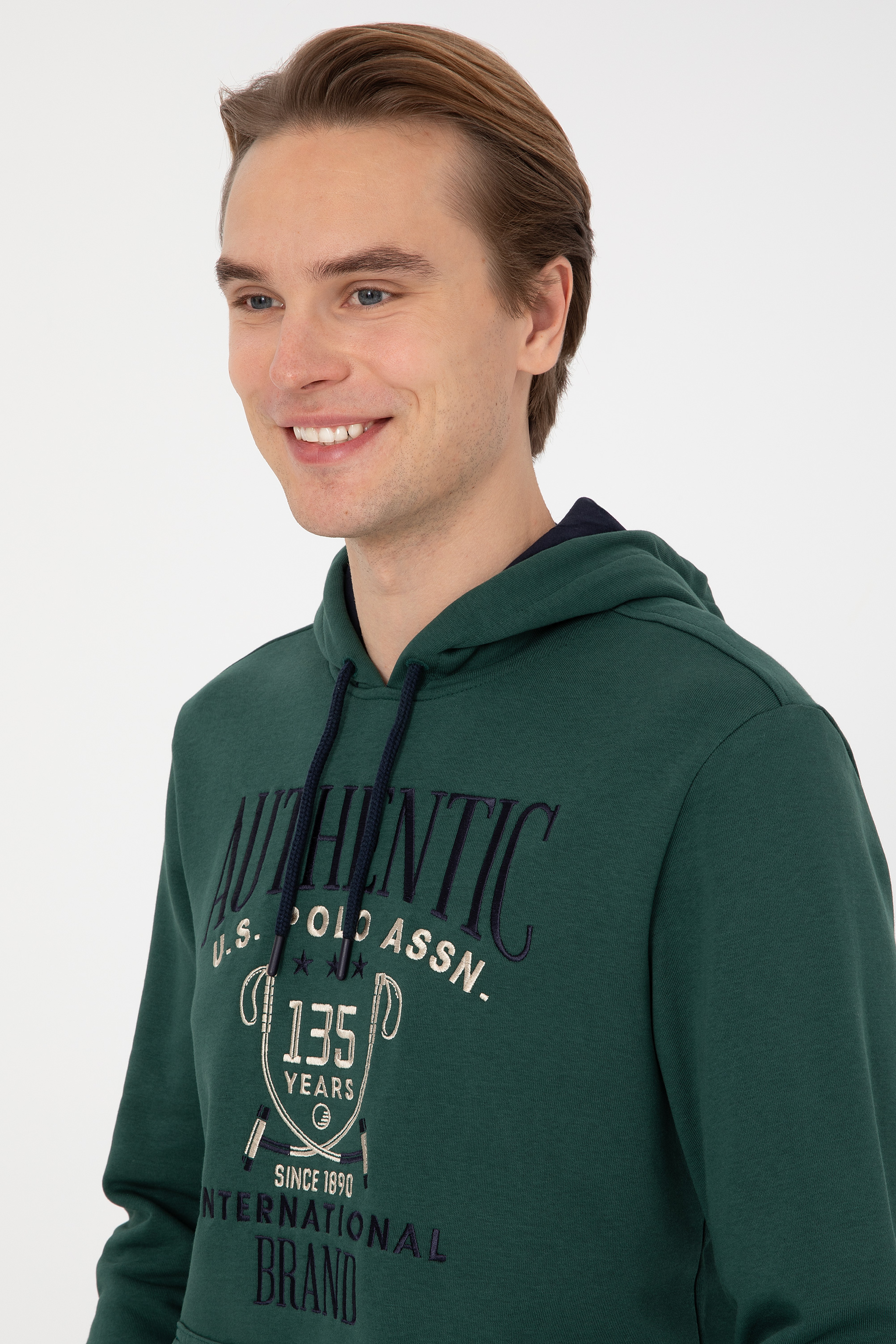 Erkek Regular Fit Kapüşonlu Koyu Yeşil Sweatshirt