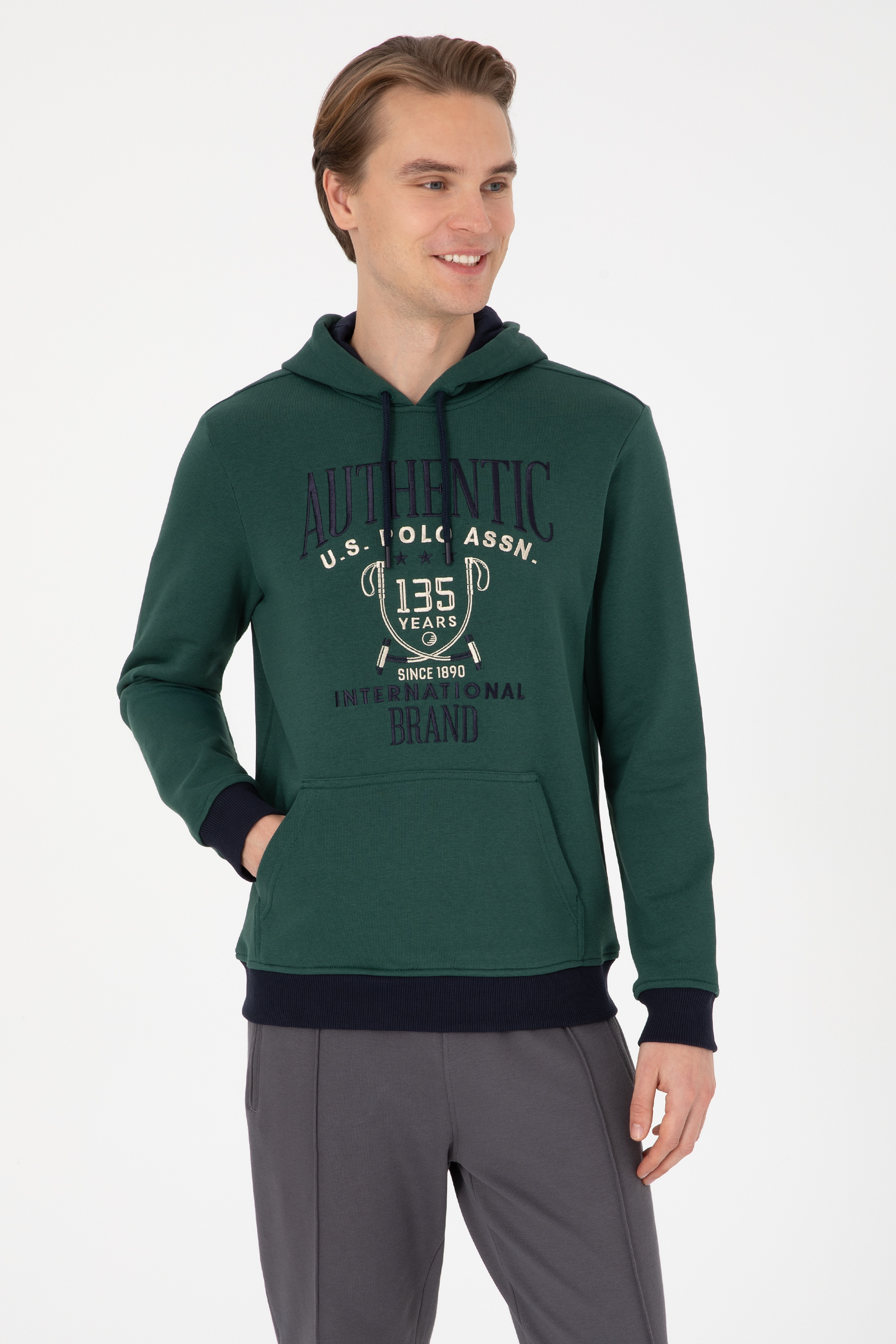 Erkek Regular Fit Kapüşonlu Koyu Yeşil Sweatshirt - Image 3