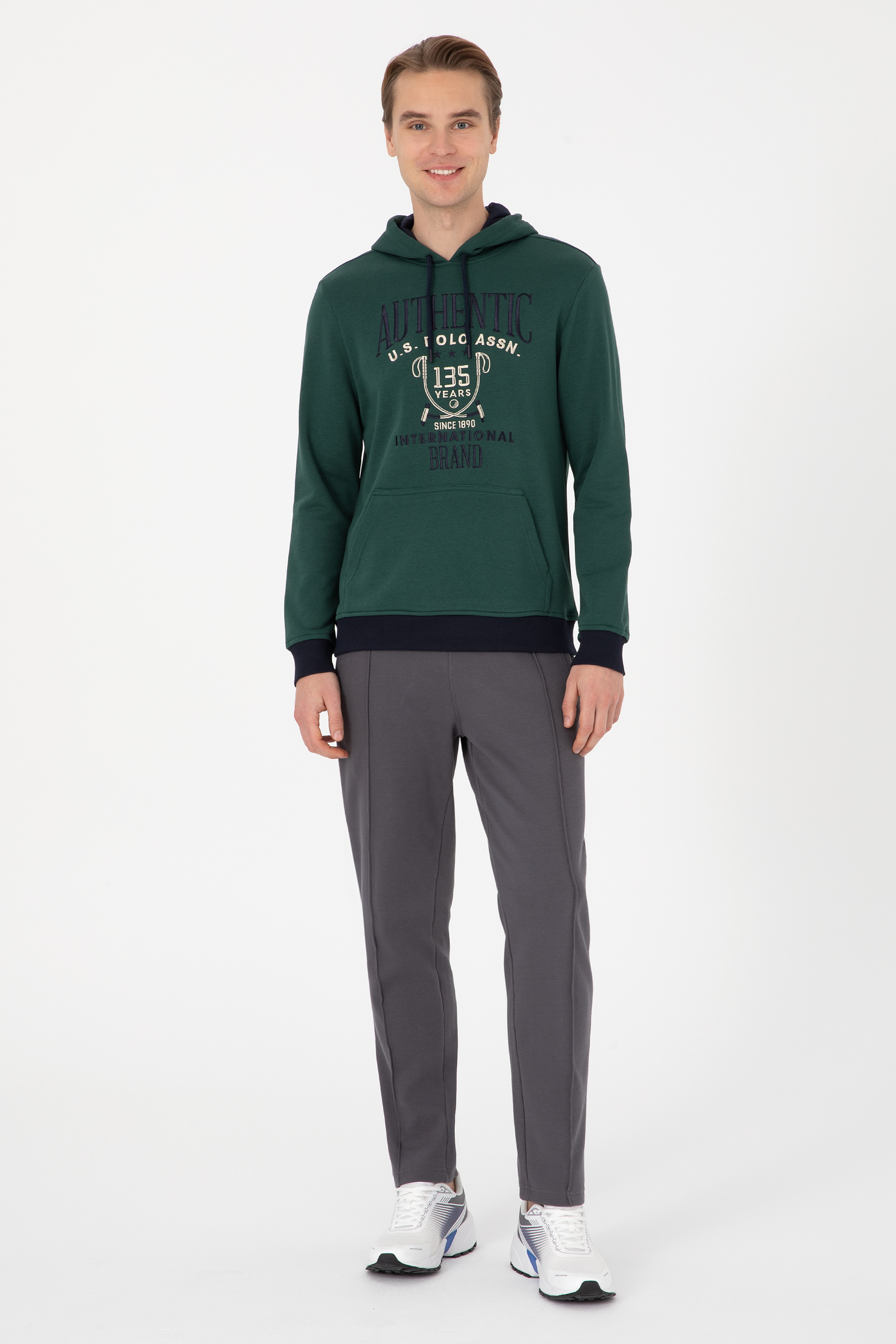 Erkek Regular Fit Kapüşonlu Koyu Yeşil Sweatshirt - Image 4