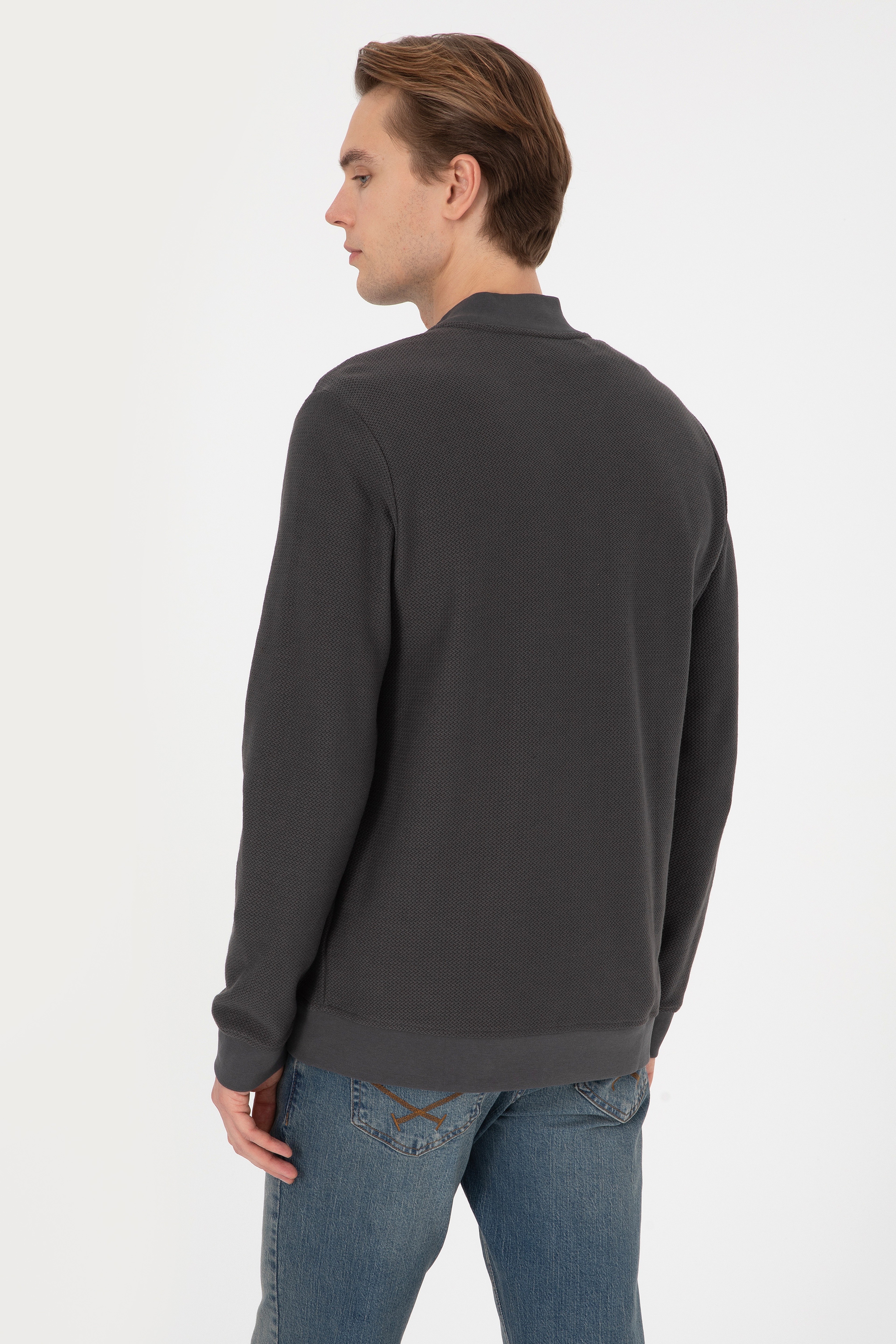 Erkek Regular Fit Fermuarlı Siyah Örme Hırka - Image 5