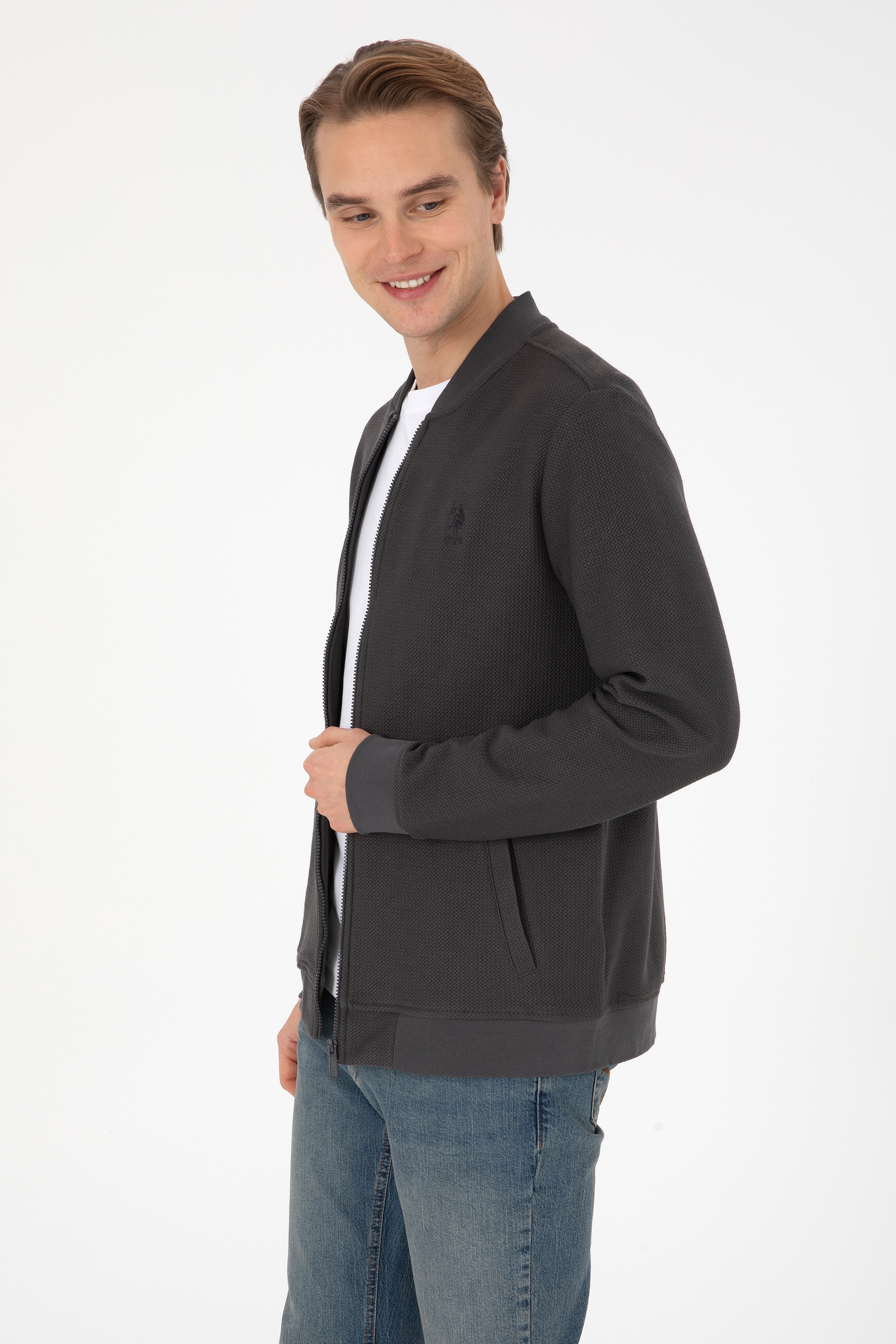 Erkek Regular Fit Fermuarlı Siyah Örme Hırka - Image 3