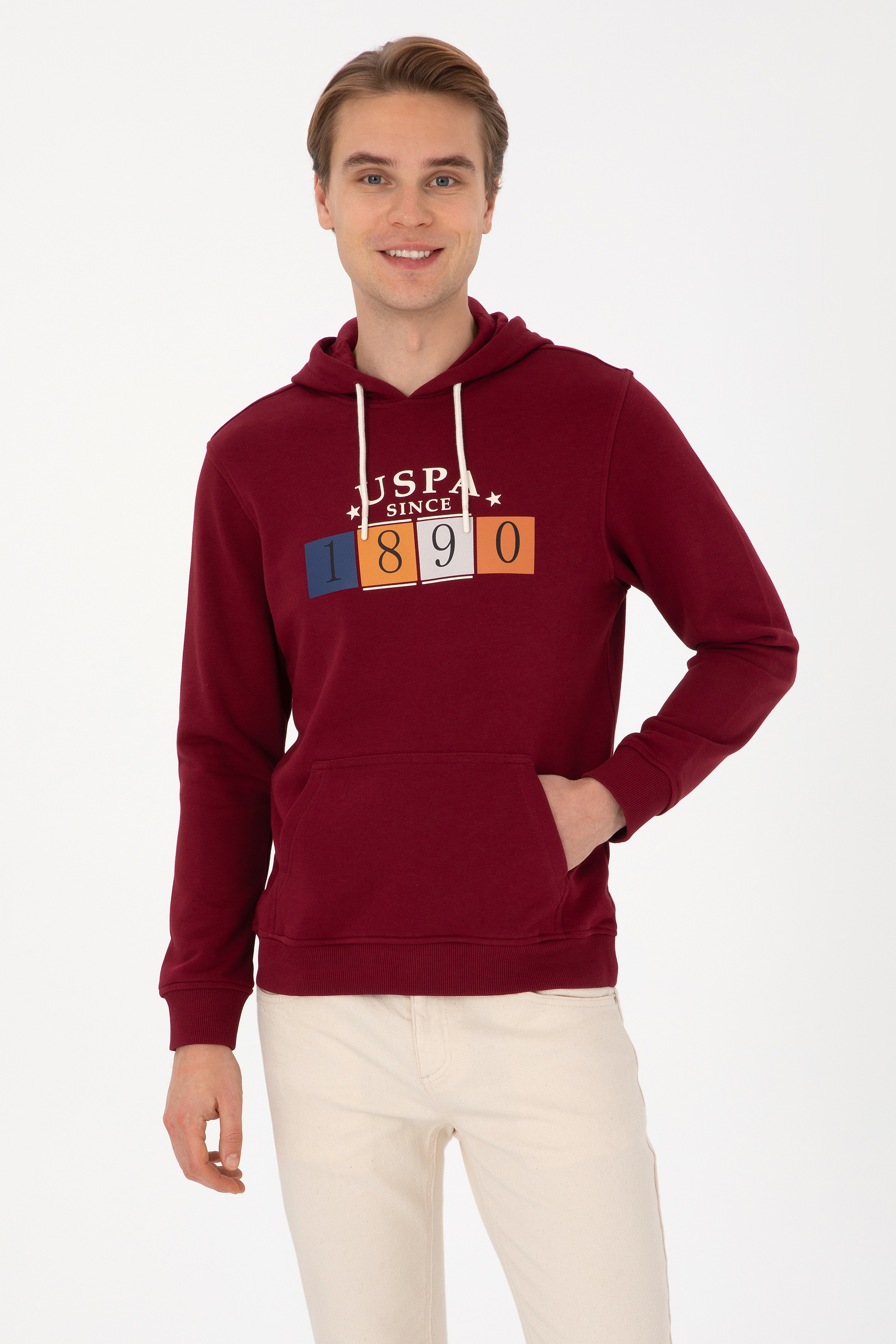Erkek Regular Fit Kapüşonlu Bordo Sweatshirt - Image 1