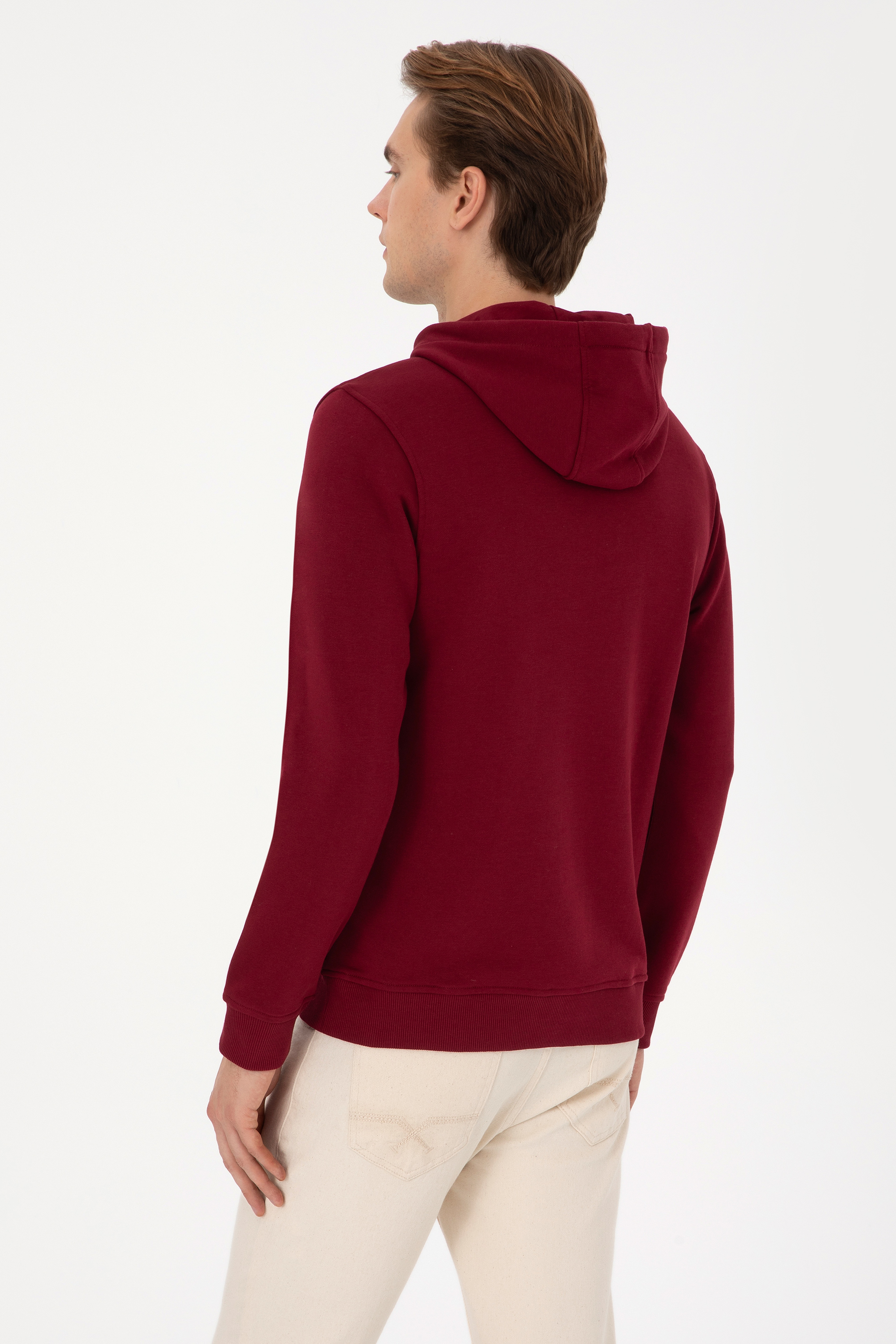 Erkek Regular Fit Kapüşonlu Bordo Sweatshirt - Image 5