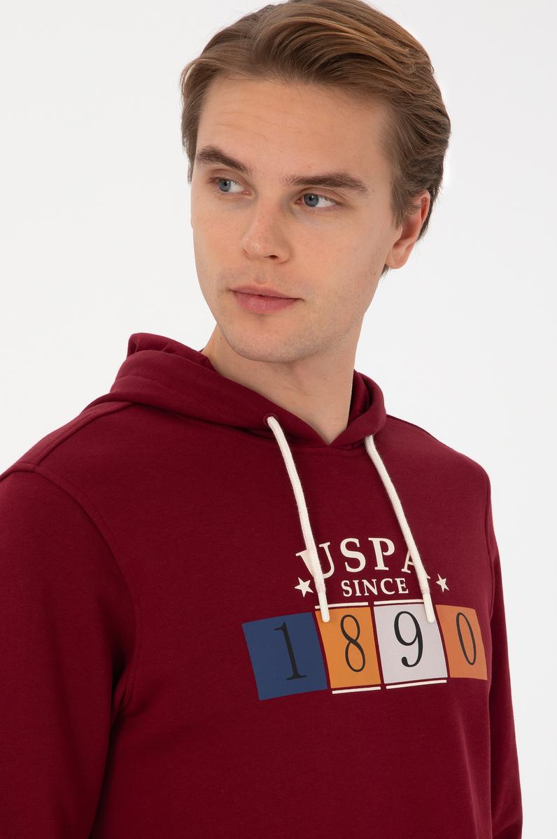 Erkek Regular Fit Kapüşonlu Bordo Sweatshirt