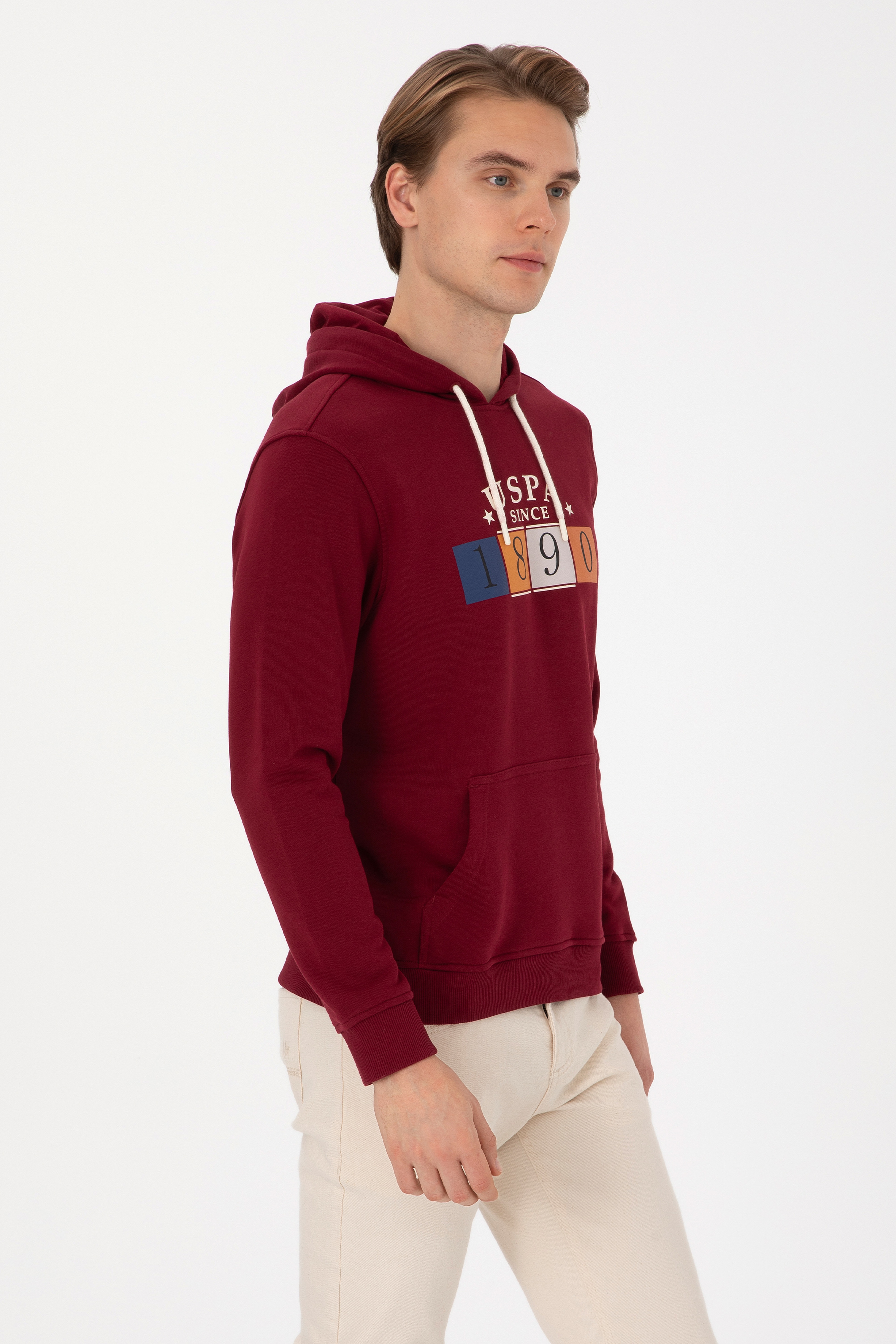 Erkek Regular Fit Kapüşonlu Bordo Sweatshirt - Image 3