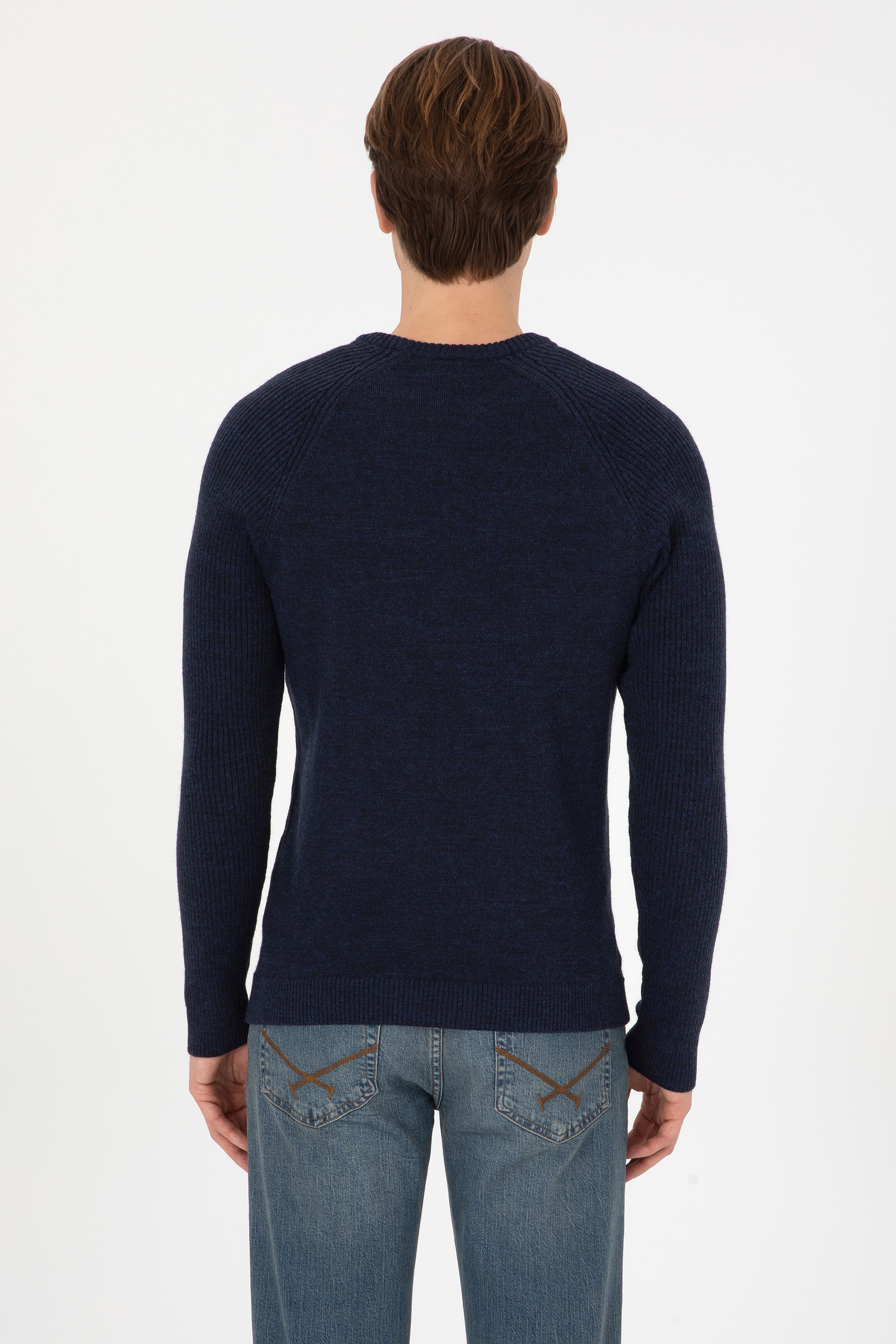 Erkek Regular Fit Bisiklet Yaka Lacivert Kazak - Image 5
