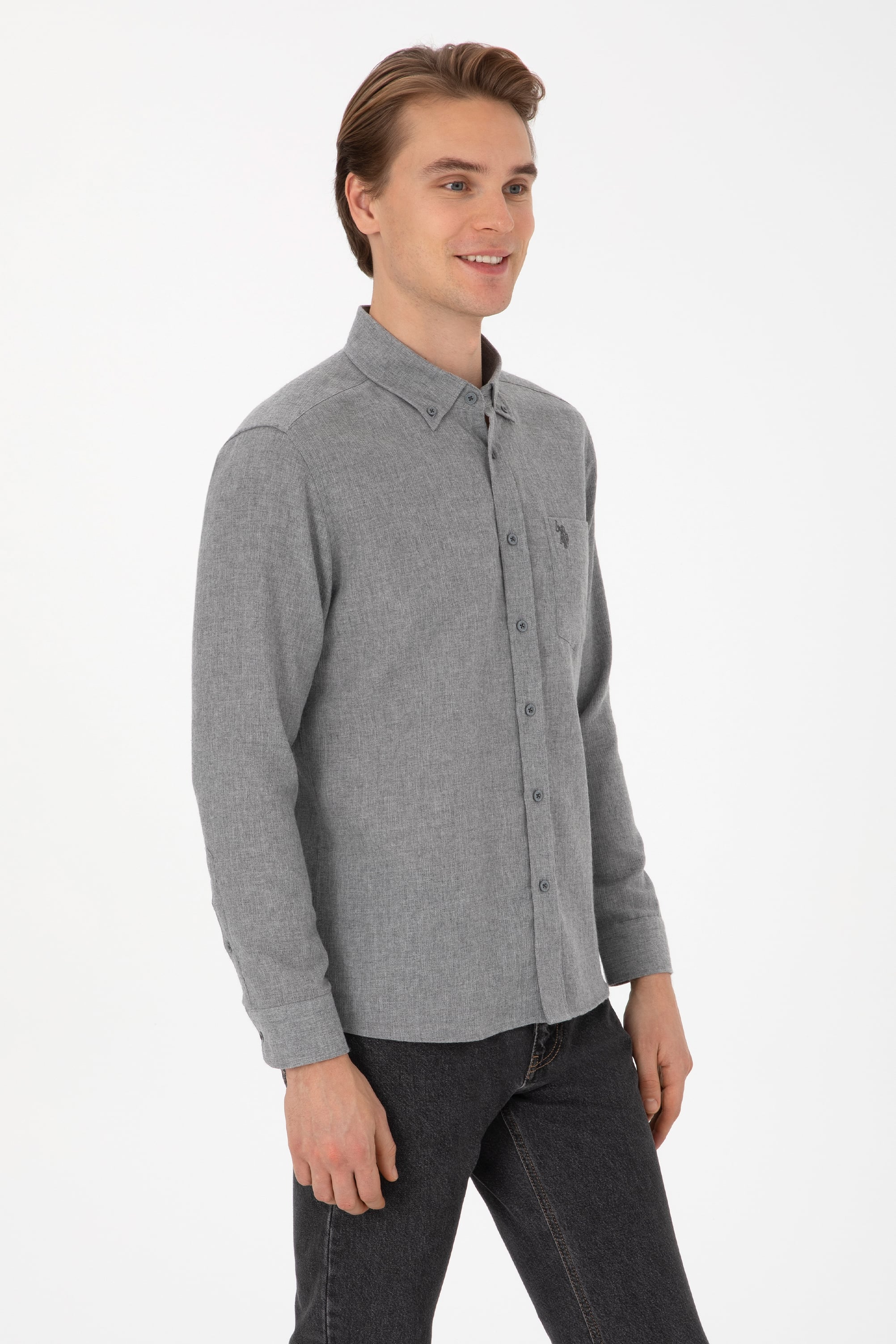 Erkek Gri Uzun Kollu Gömlek - 50308596017