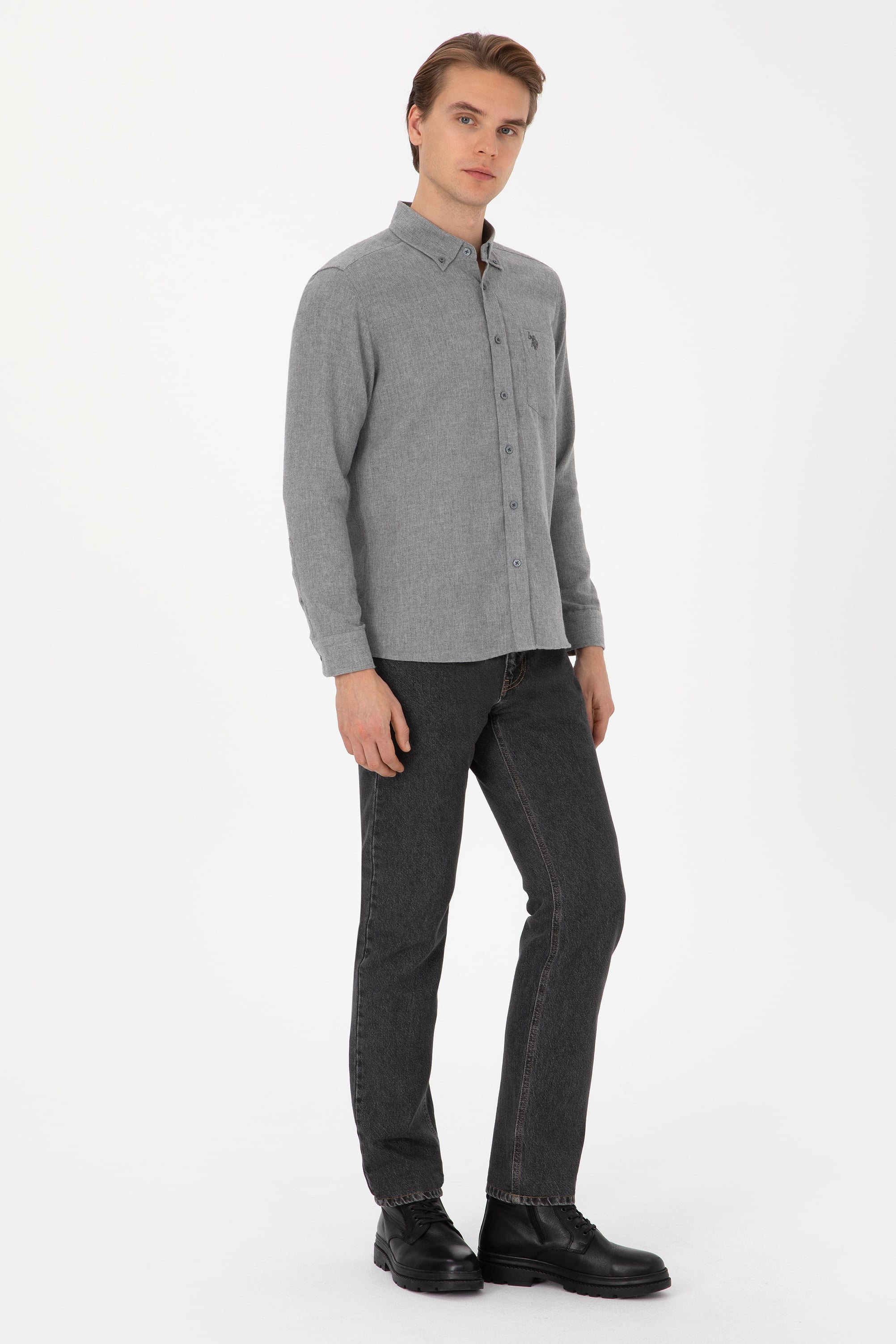 Erkek Gri Uzun Kollu Gömlek - 50308596017