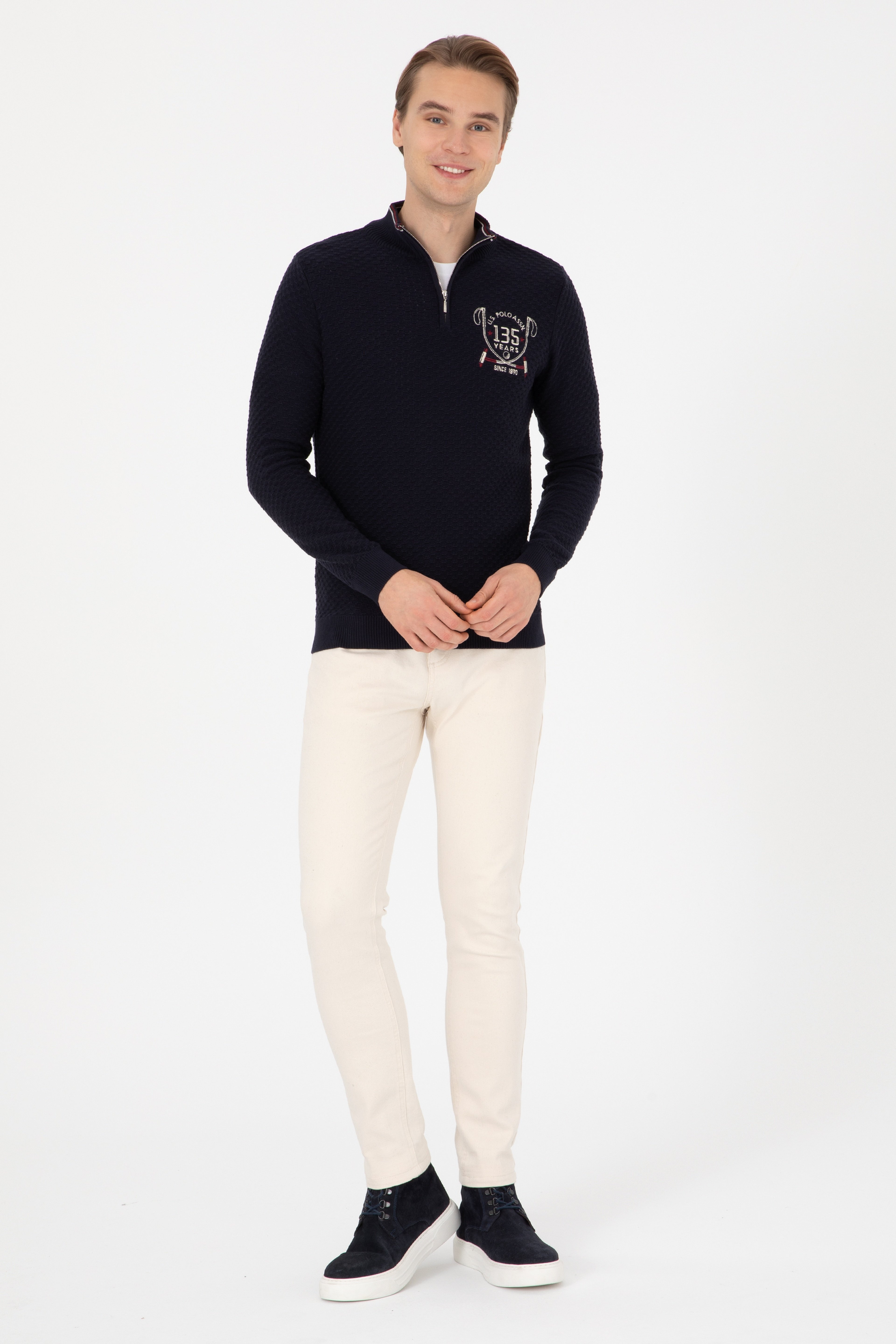 Erkek Slim Fit Yarım Fermuarlı Lacivert Kazak - Image 4