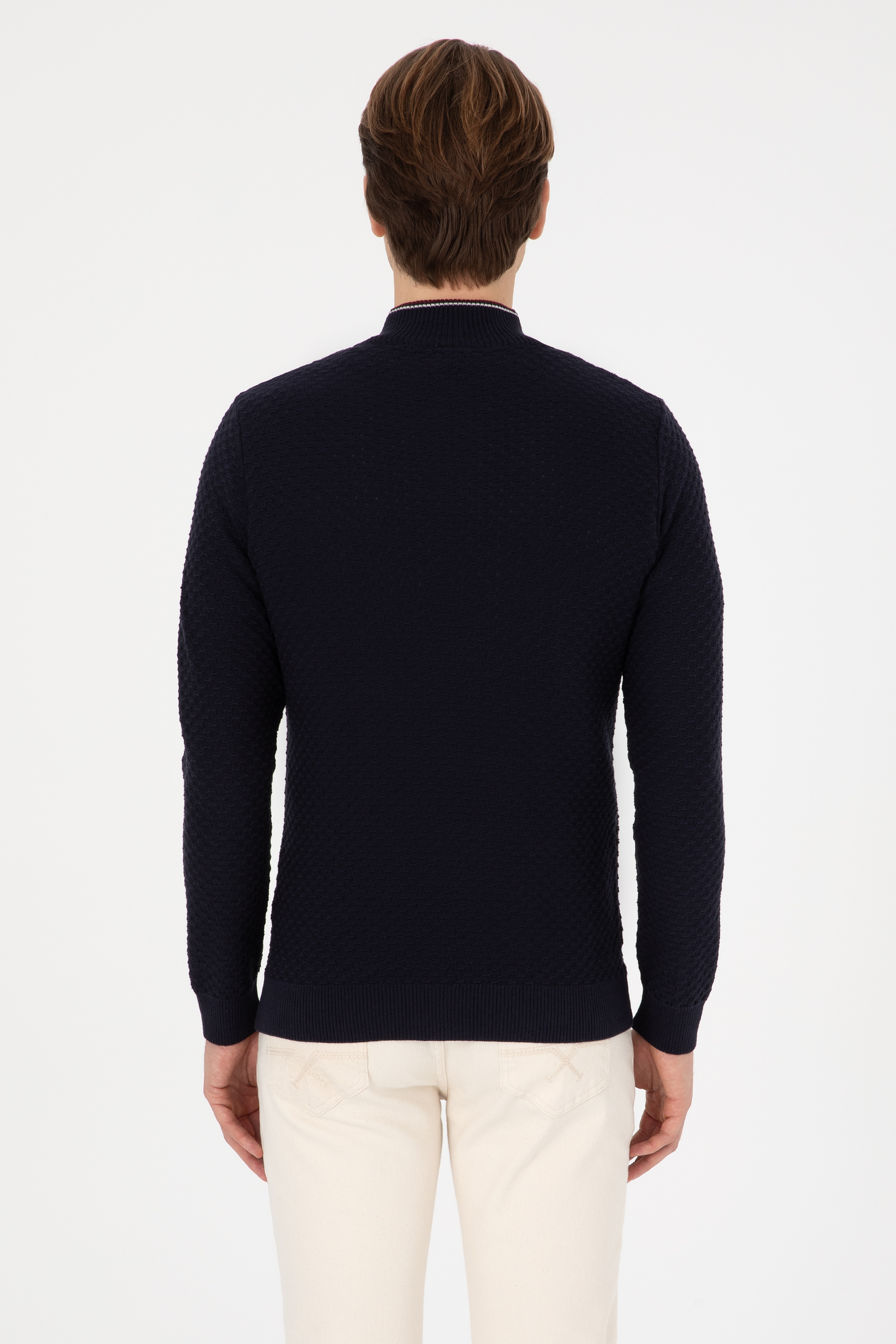 Erkek Slim Fit Yarım Fermuarlı Lacivert Kazak - Image 5