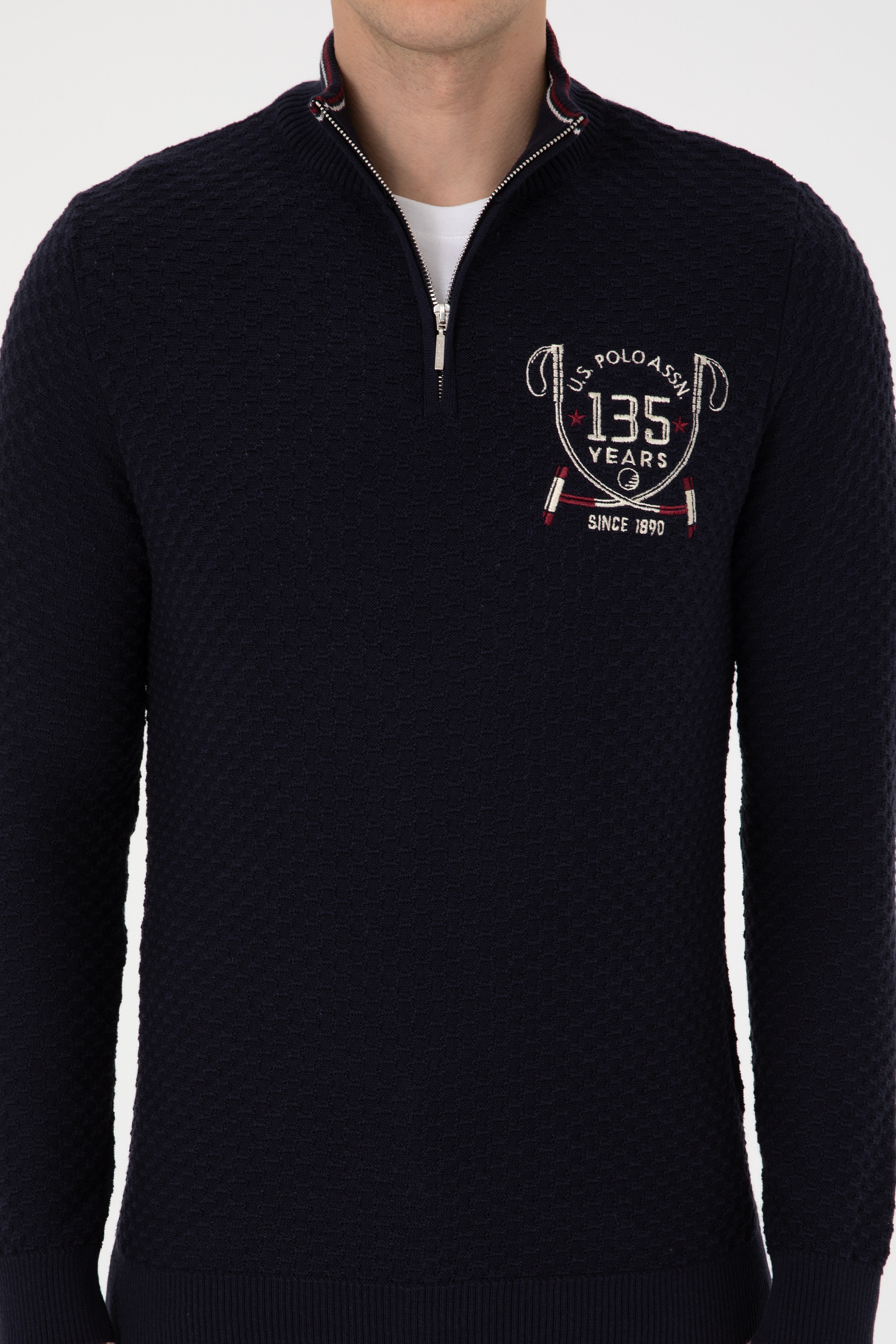 Erkek Slim Fit Yarım Fermuarlı Lacivert Kazak - Image 6