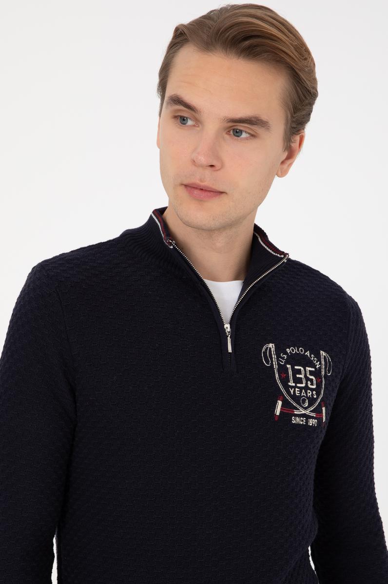 Erkek Slim Fit Yarım Fermuarlı Lacivert Kazak