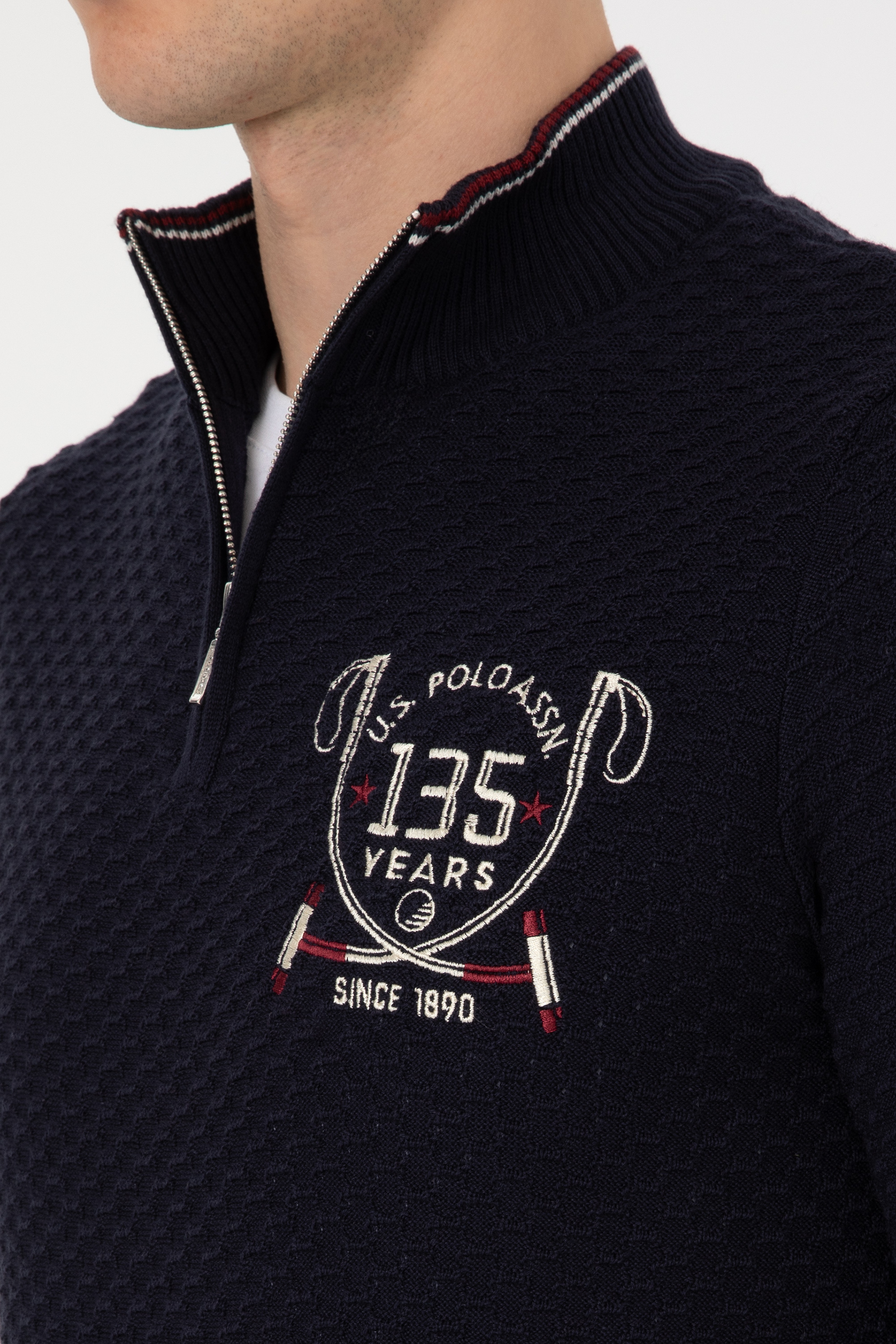 Erkek Slim Fit Yarım Fermuarlı Lacivert Kazak