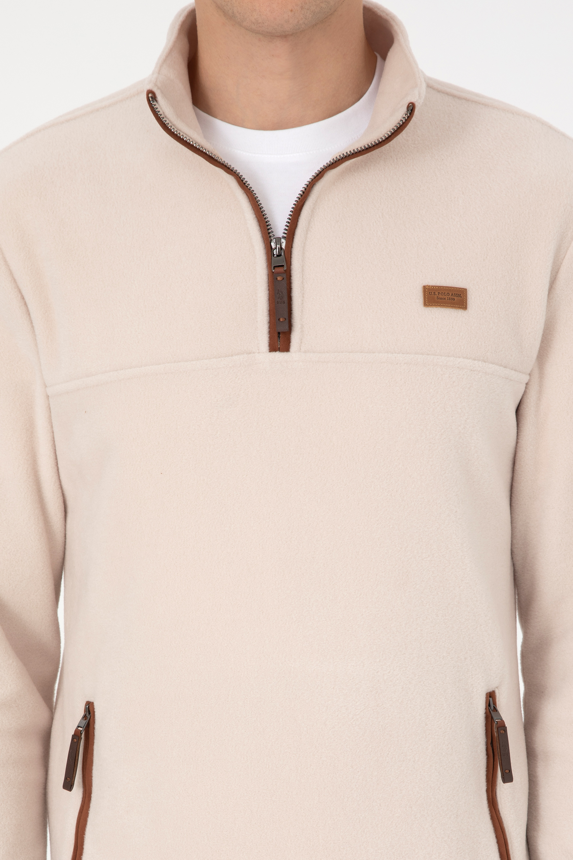 Erkek Regular Fit Yarım Fermuarlı Taş Sweatshirt - Image 6