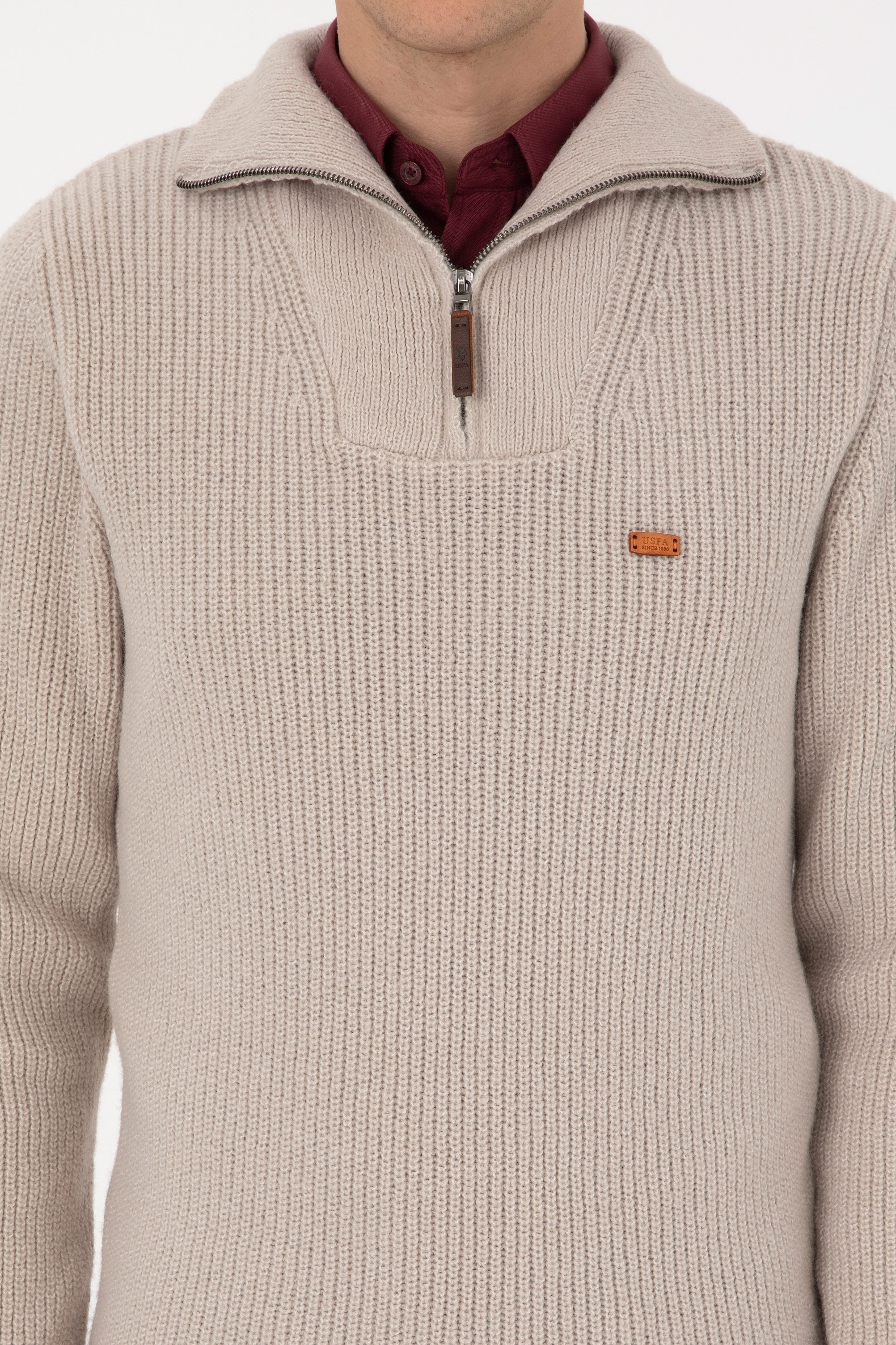 Erkek Regular Fit Yarım Fermuarlı Taş Kazak - Image 6