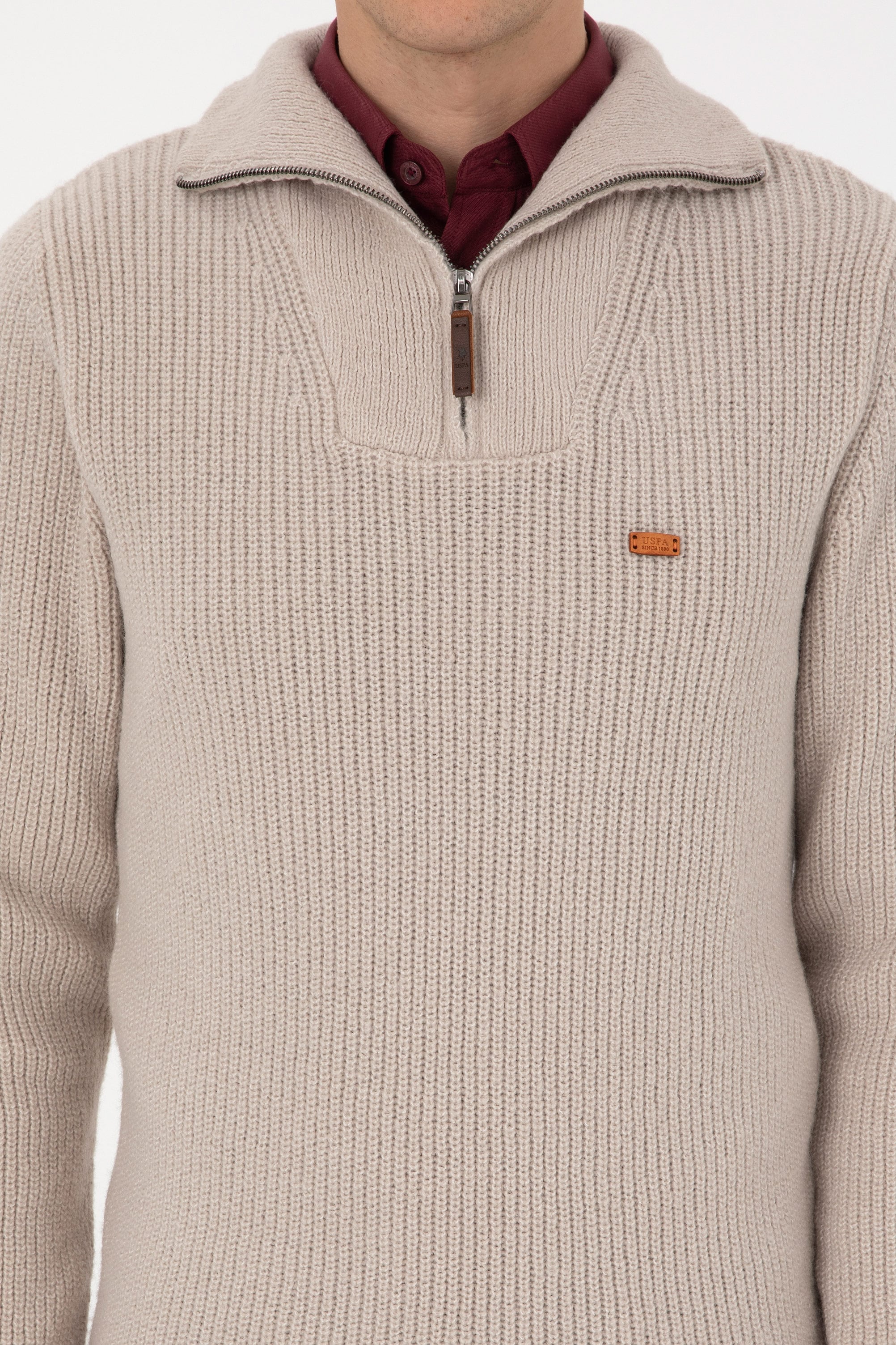 Erkek Regular Fit Yarım Fermuarlı Taş Kazak