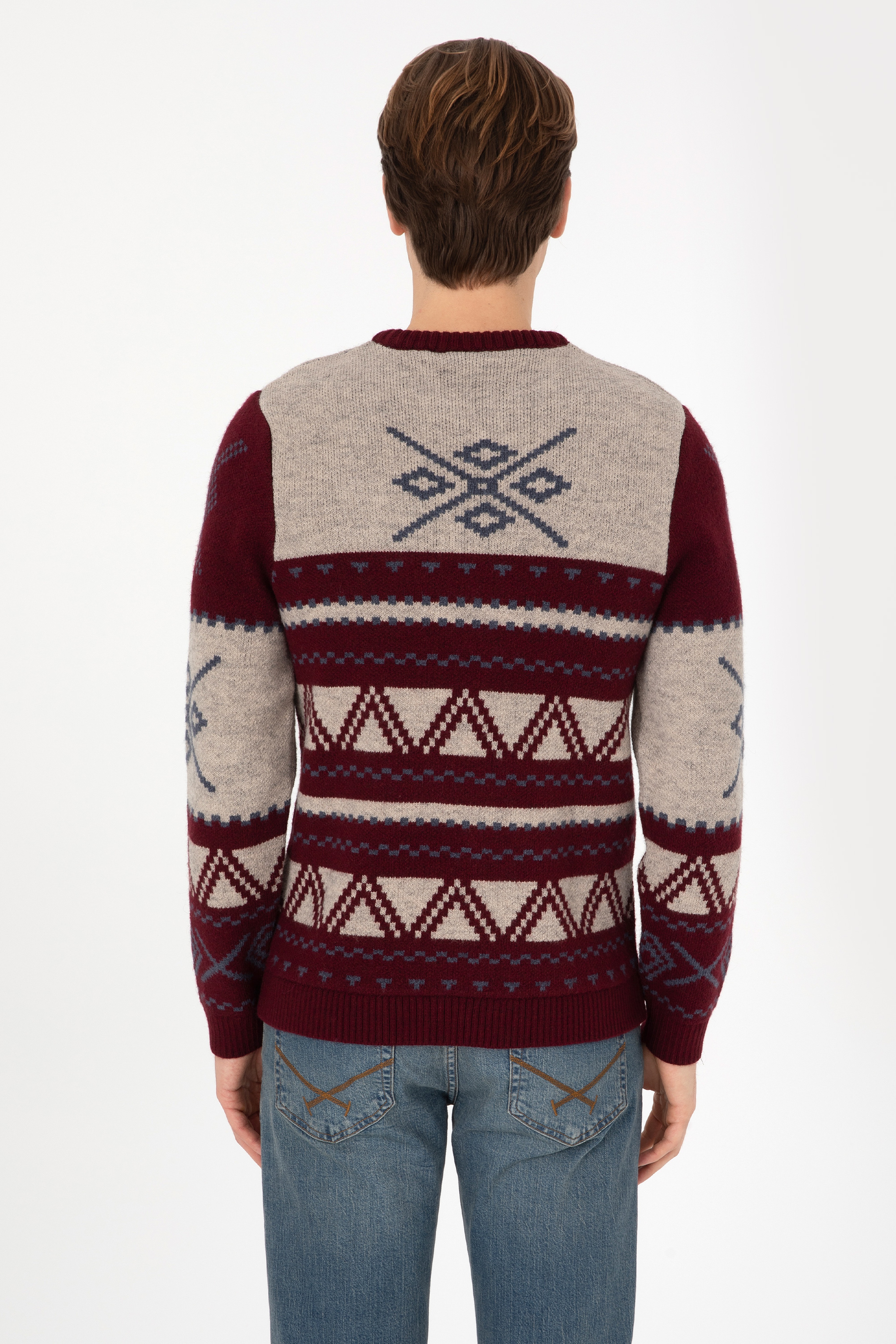 Erkek Comfort Fit Bisiklet Yaka Bordo Kazak - Image 5