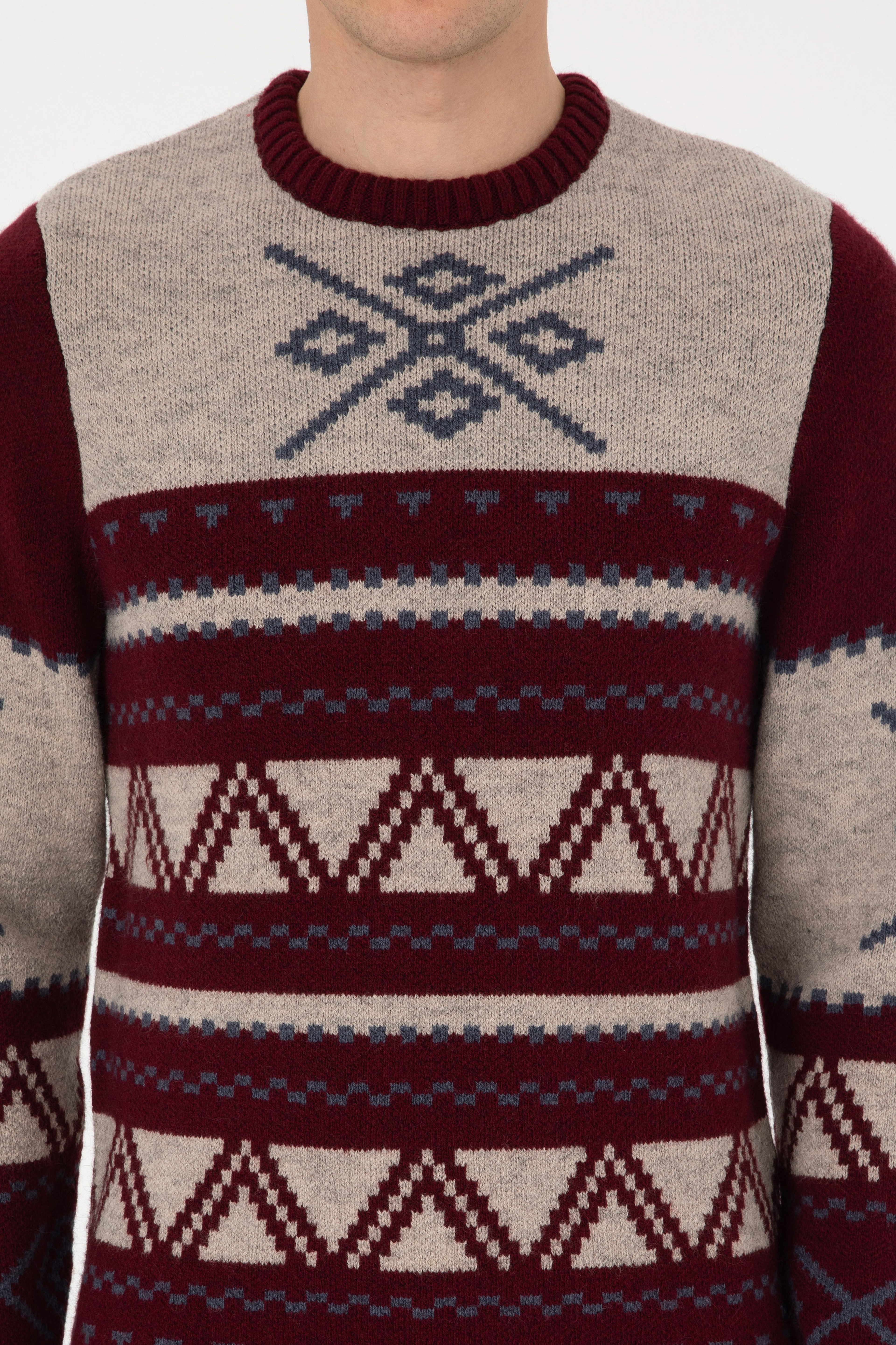 Erkek Comfort Fit Bisiklet Yaka Bordo Kazak
