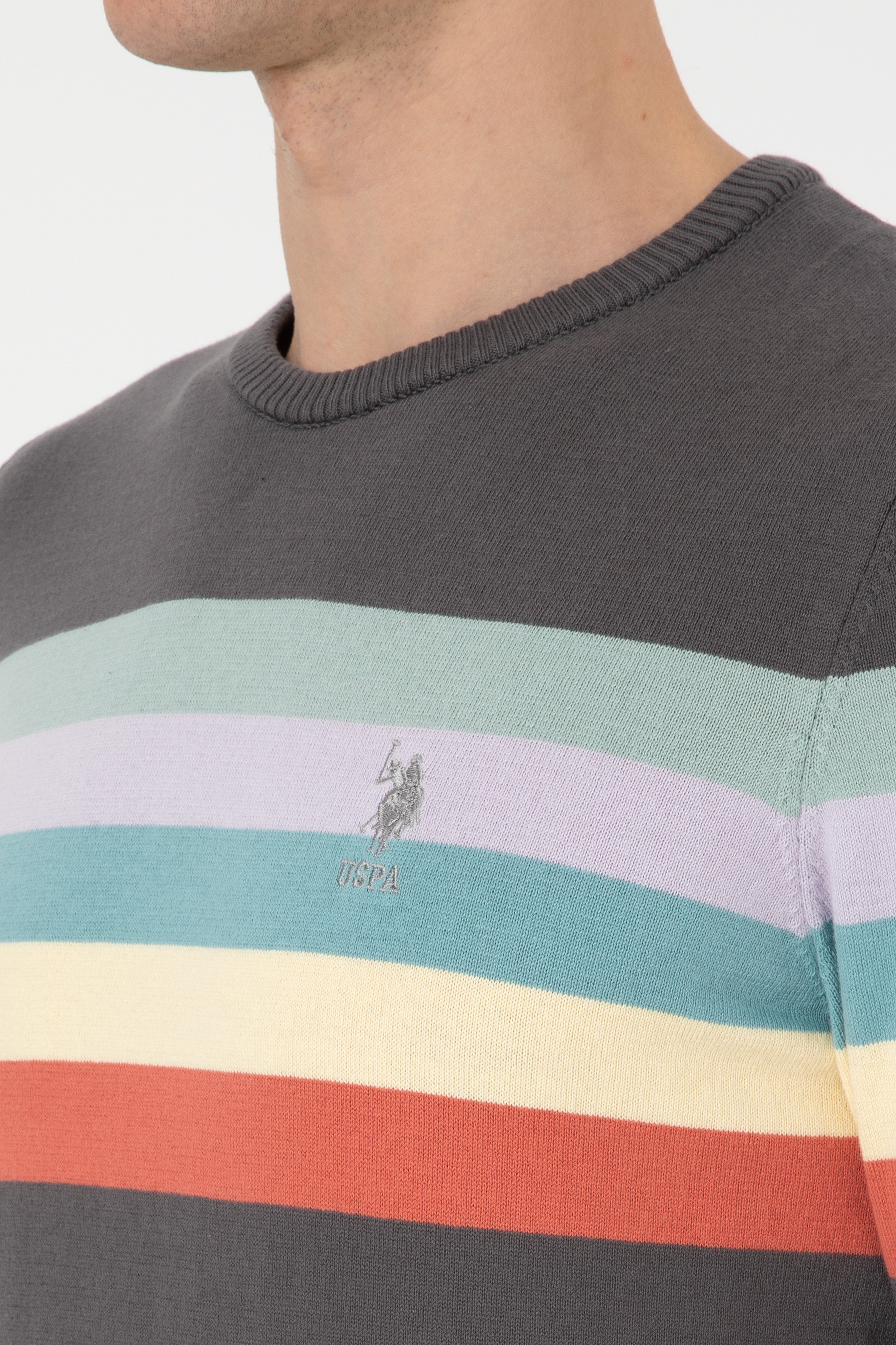 Erkek Regular Fit Bisiklet Yaka Gri Kazak - Image 7