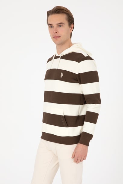 Erkek Regular Fit Kapüşonlu Kahverengi Sweatshirt