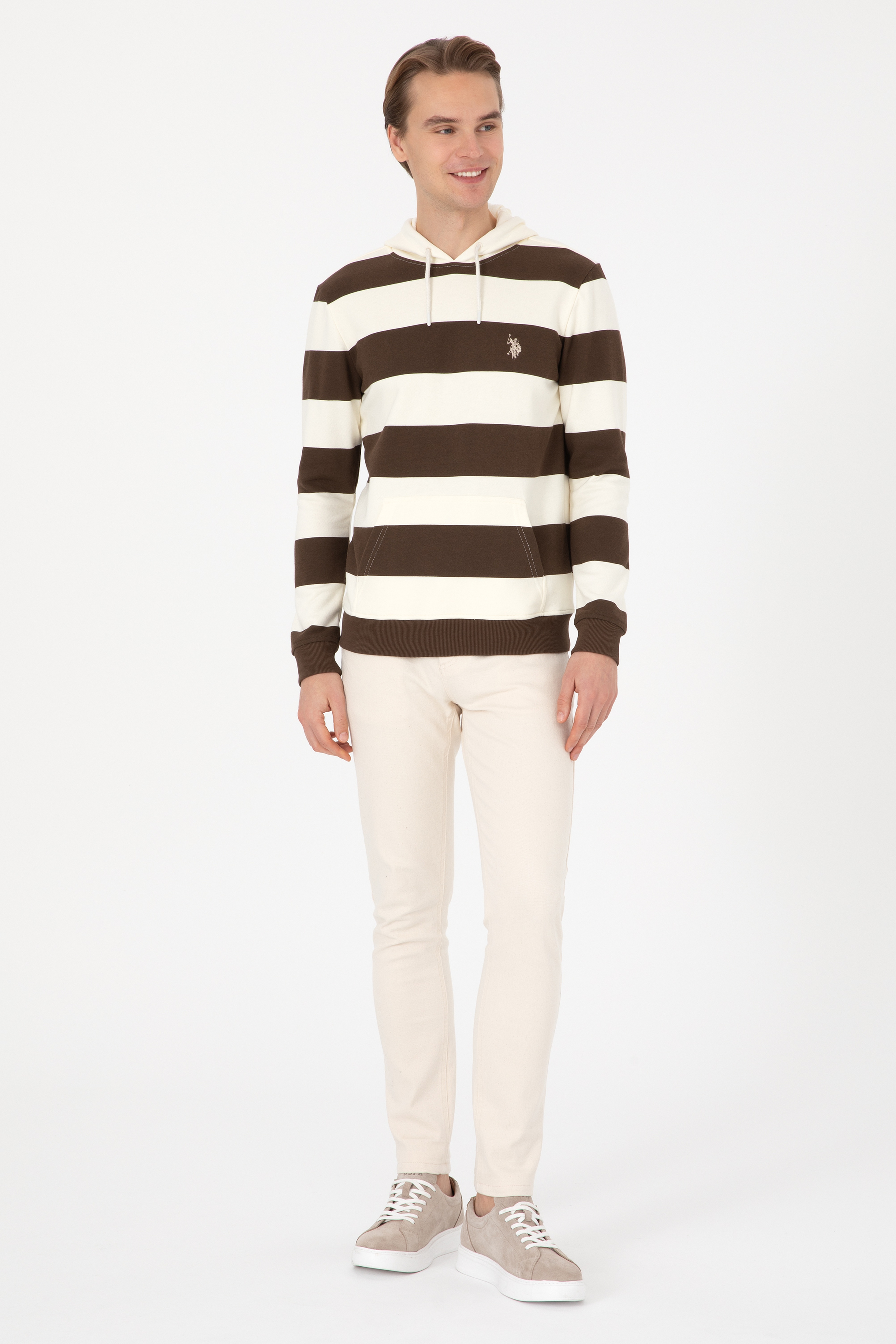 Erkek Regular Fit Kapüşonlu Kahverengi Sweatshirt - Image 4