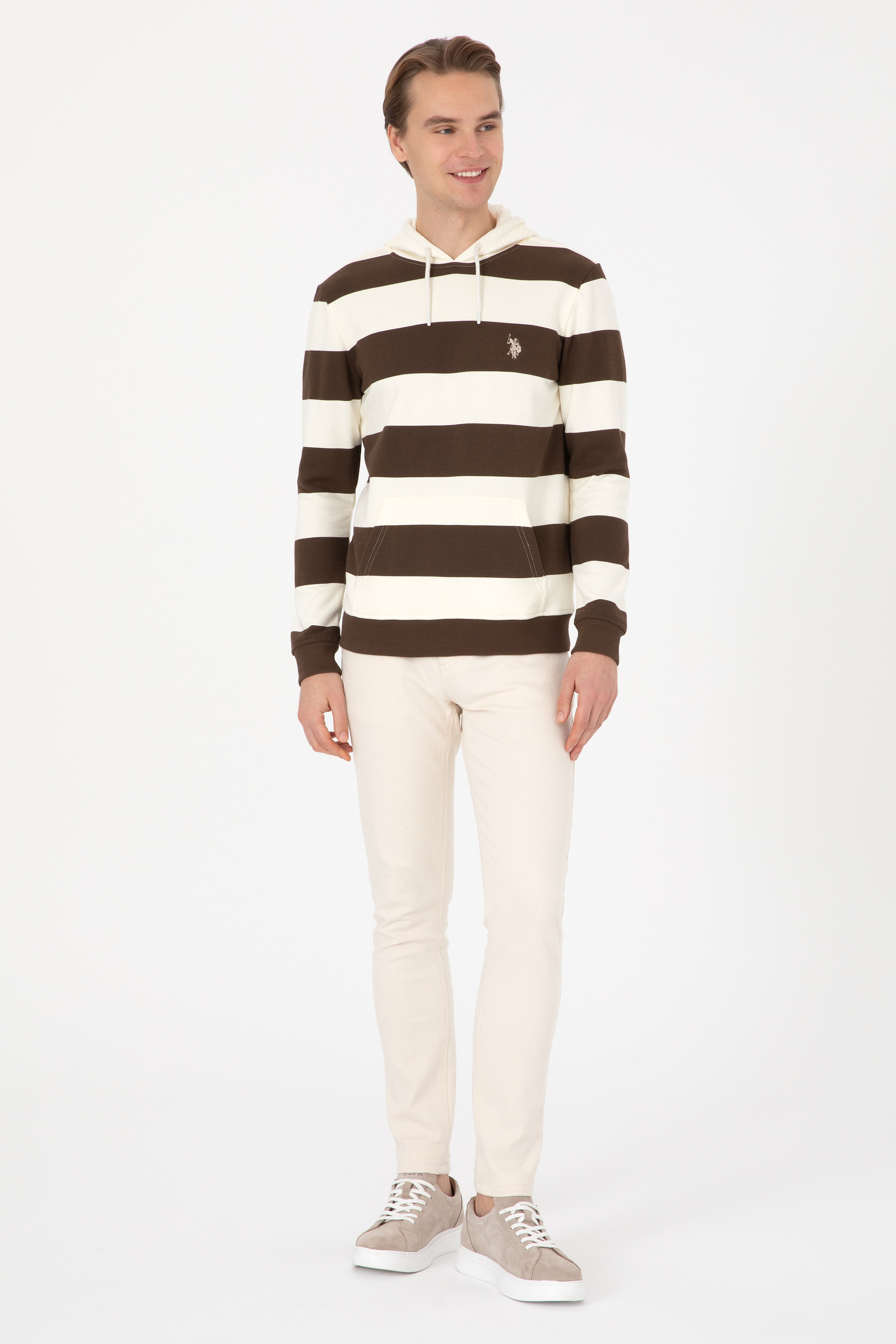 Erkek Regular Fit Kapüşonlu Kahverengi Sweatshirt