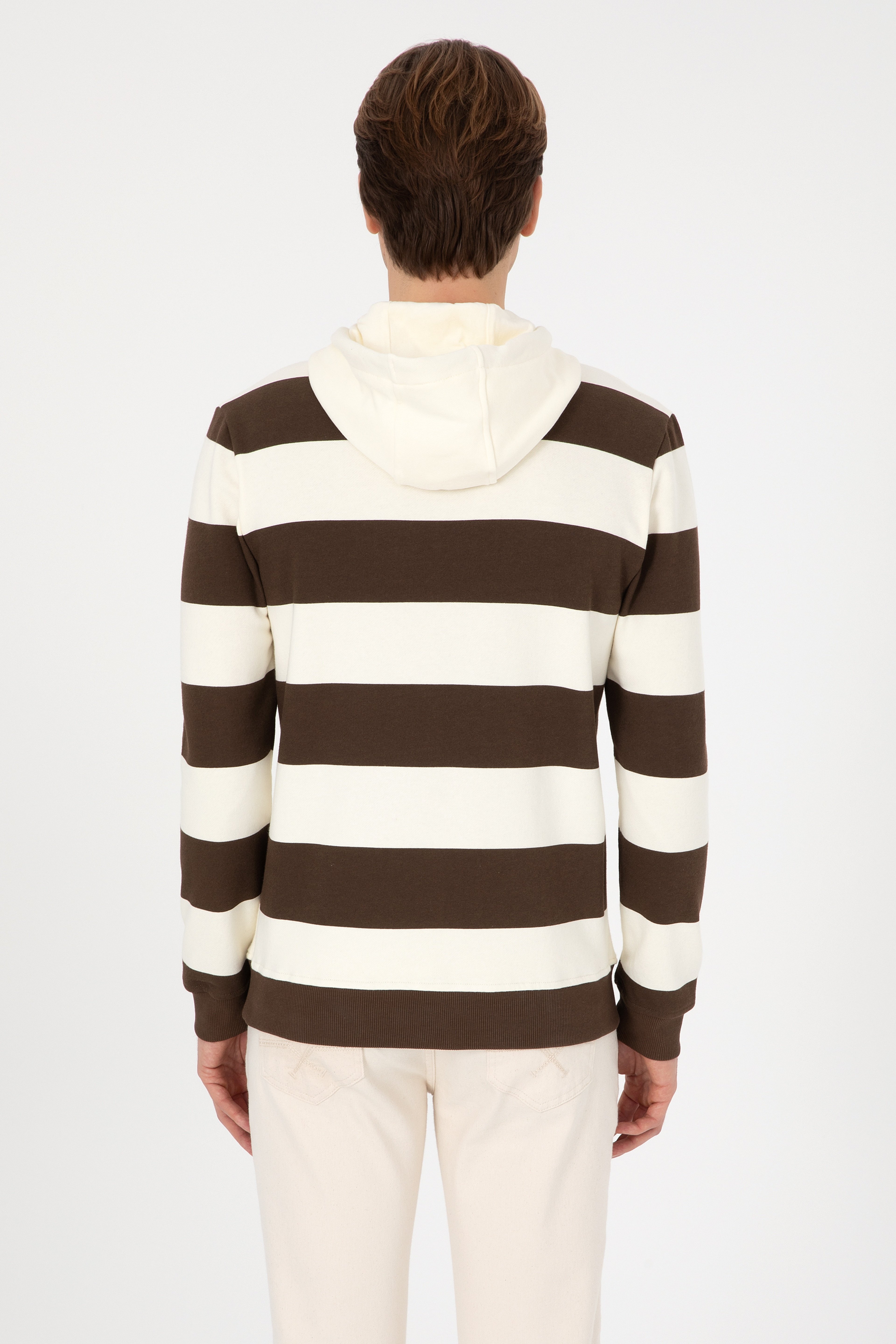 Erkek Regular Fit Kapüşonlu Kahverengi Sweatshirt - Image 5
