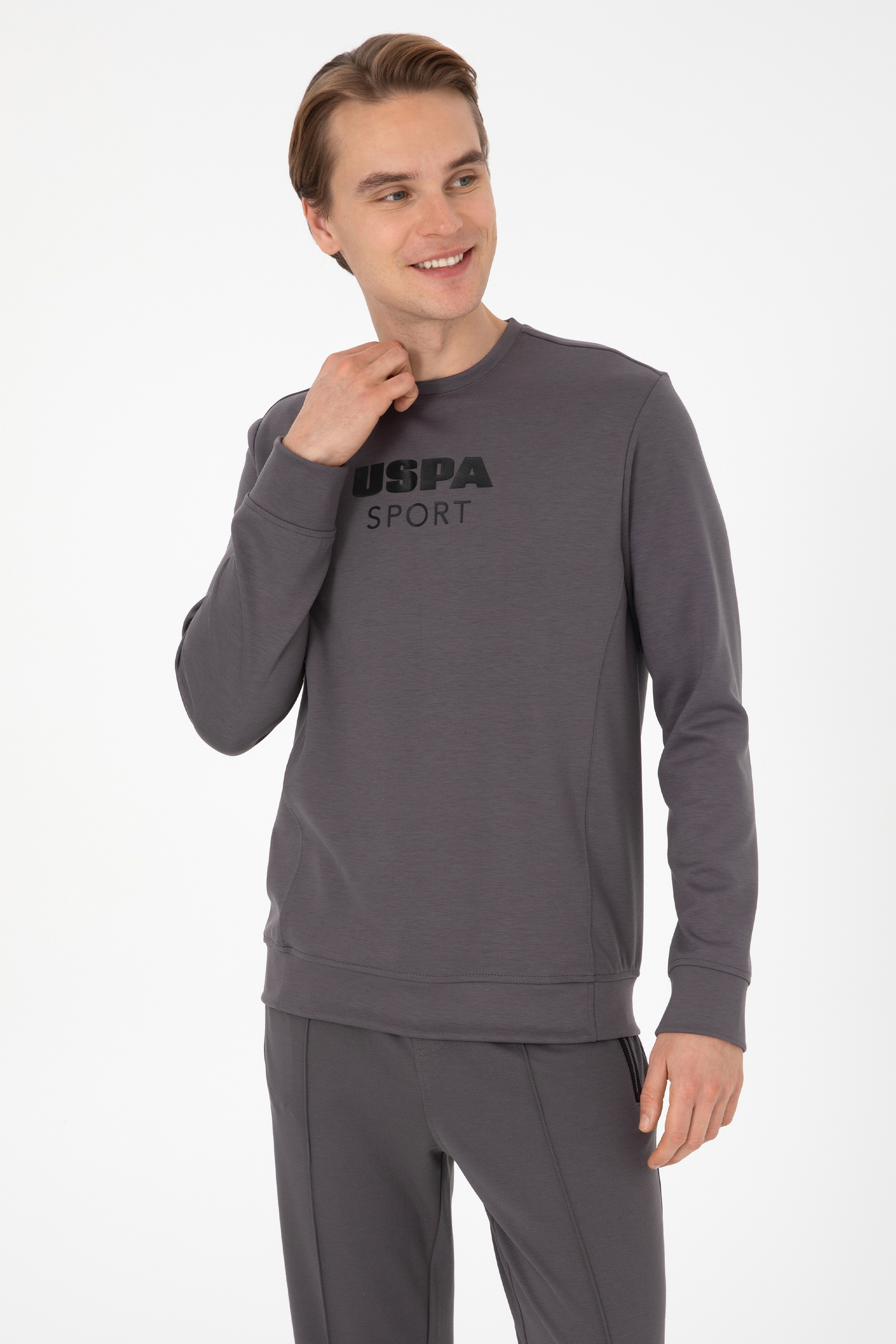 Erkek Regular Fit Bisiklet Yaka Gri Sweatshirt