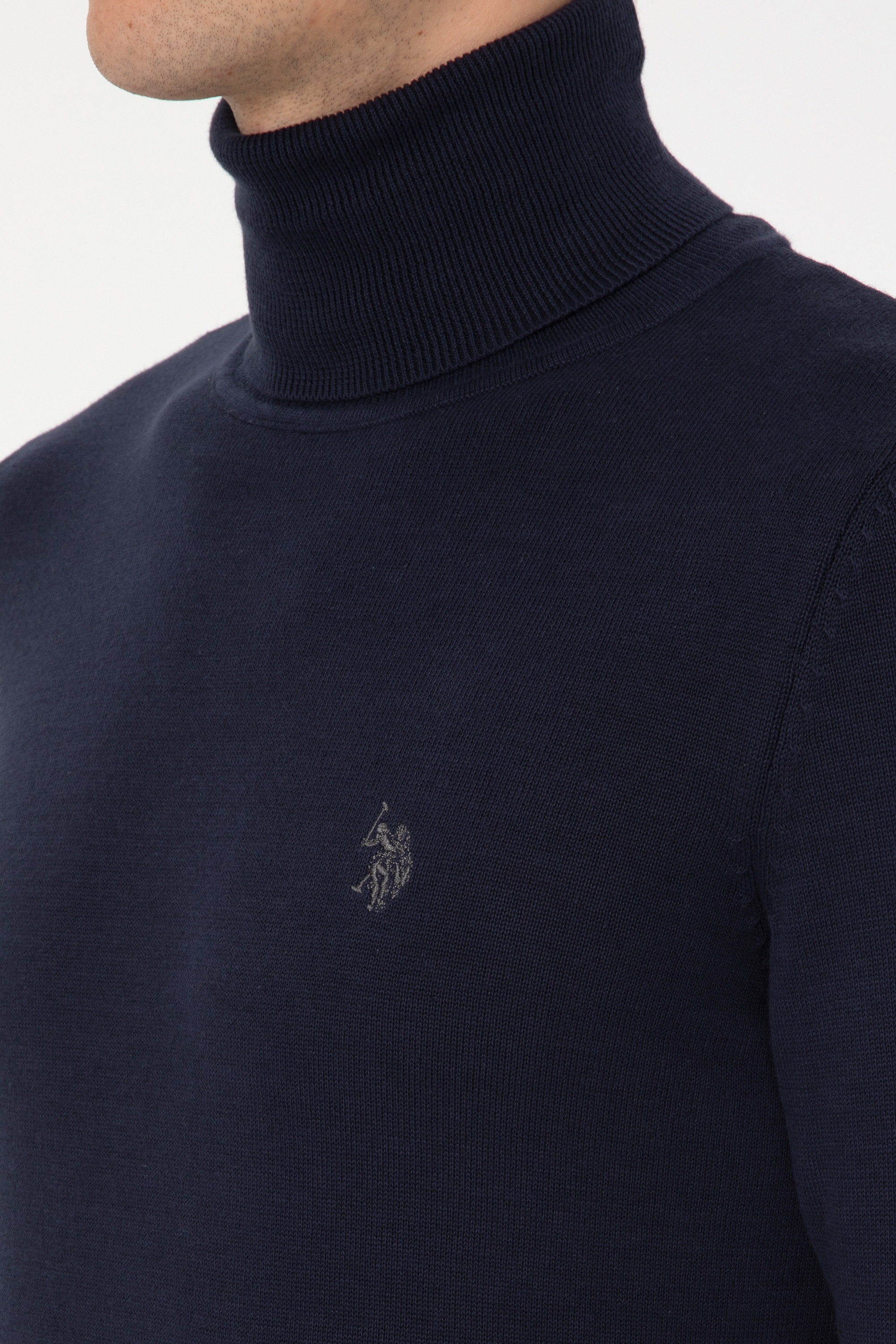 Erkek Slim Fit Boğazlı Lacivert Basic Kazak