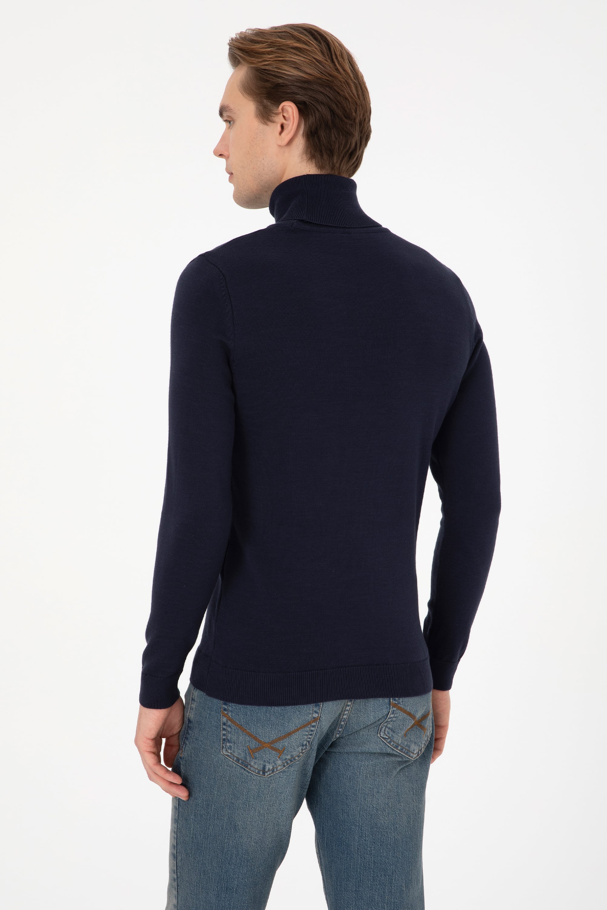 Erkek Slim Fit Boğazlı Lacivert Basic Kazak