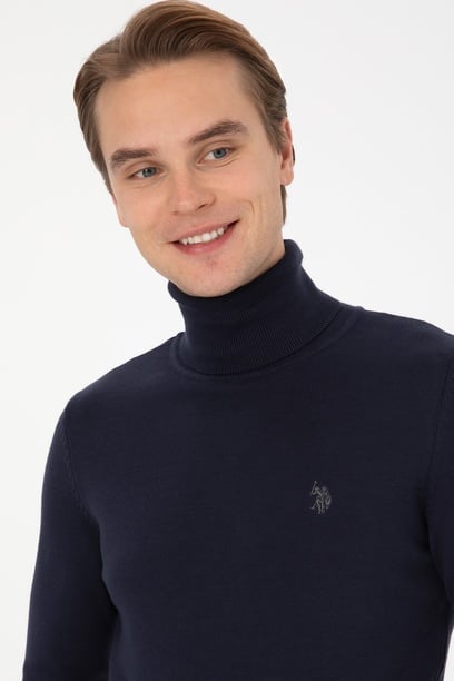 Erkek Slim Fit Boğazlı Lacivert Basic Kazak