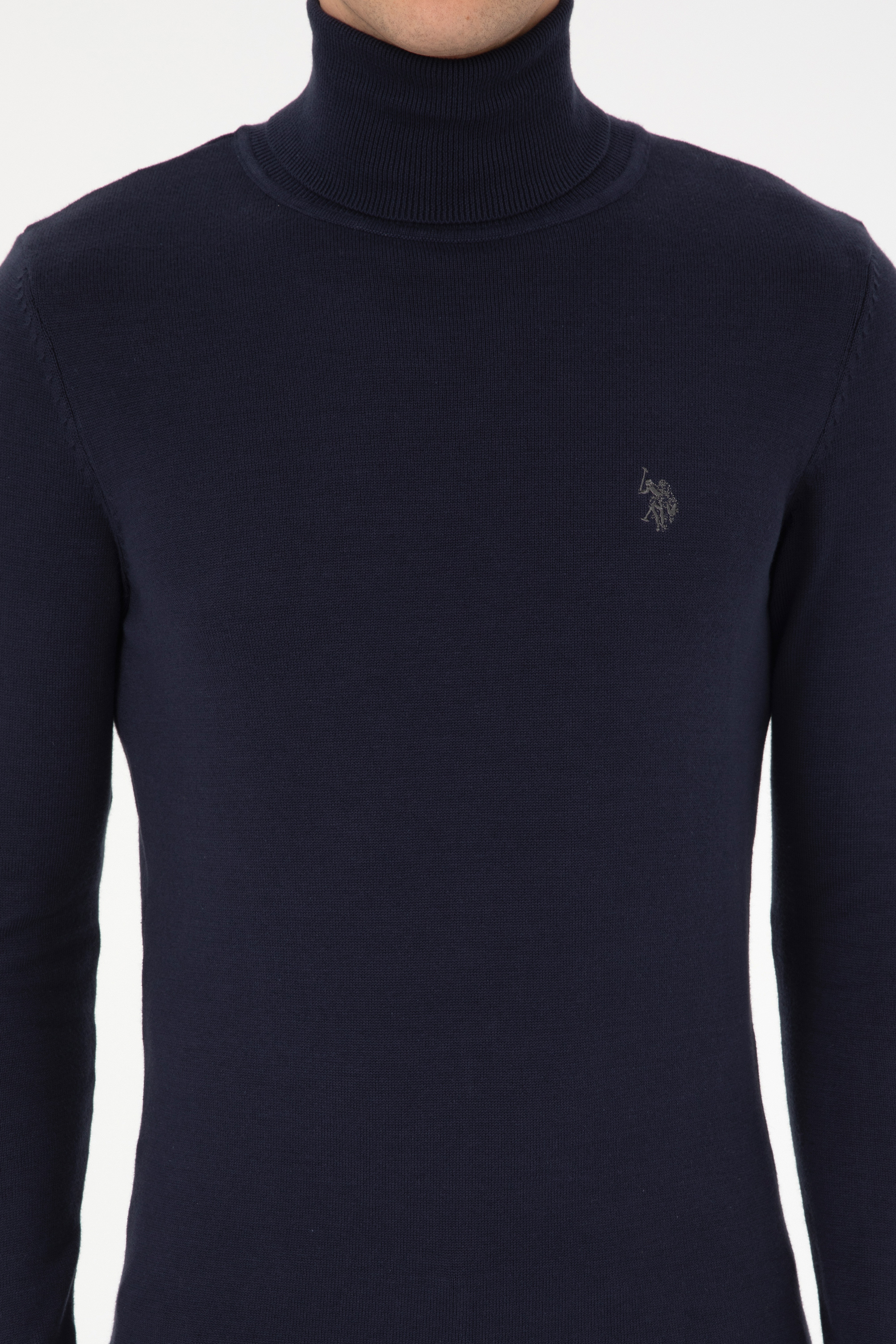 Erkek Slim Fit Boğazlı Lacivert Basic Kazak - Image 6