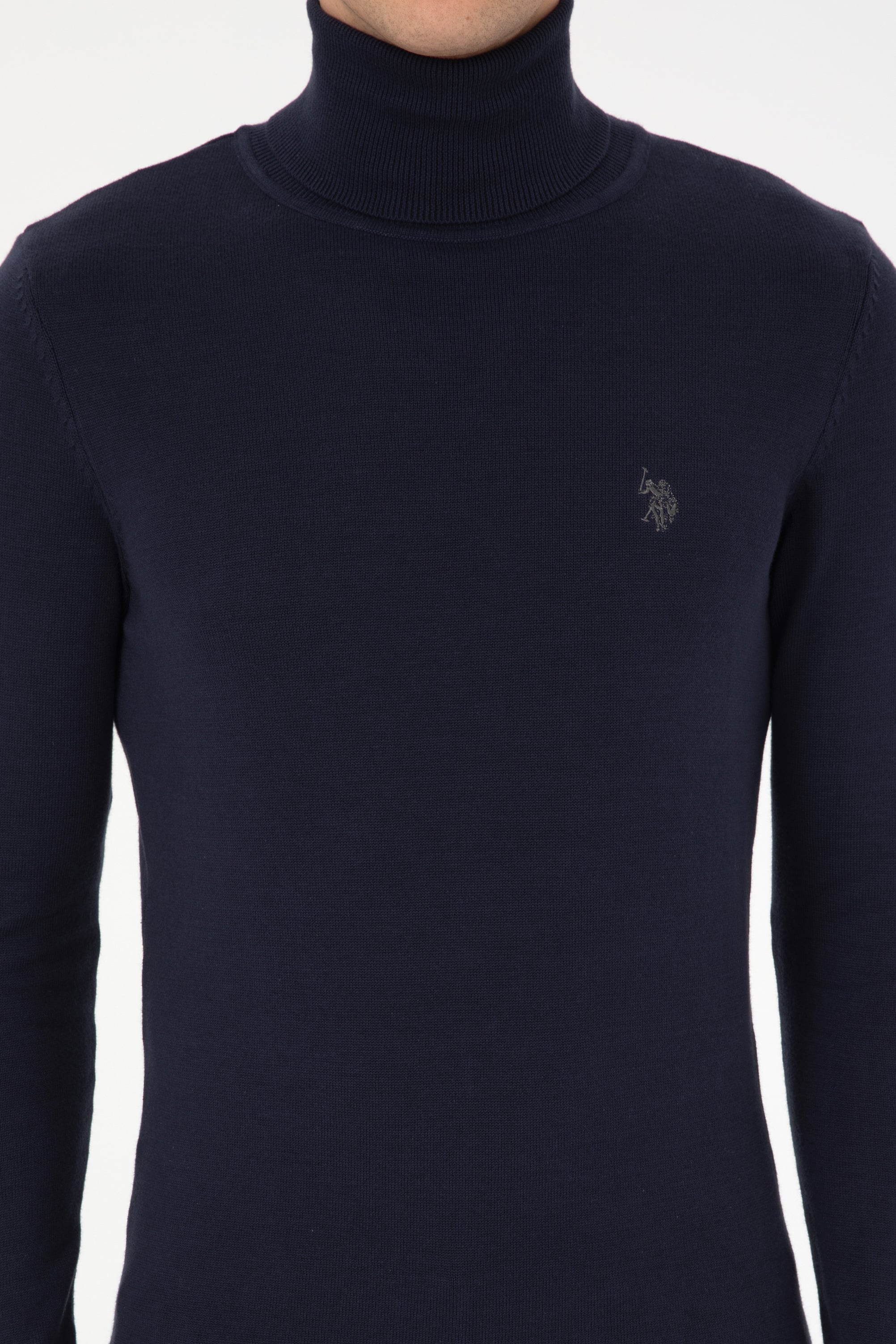 Erkek Slim Fit Boğazlı Lacivert Basic Kazak