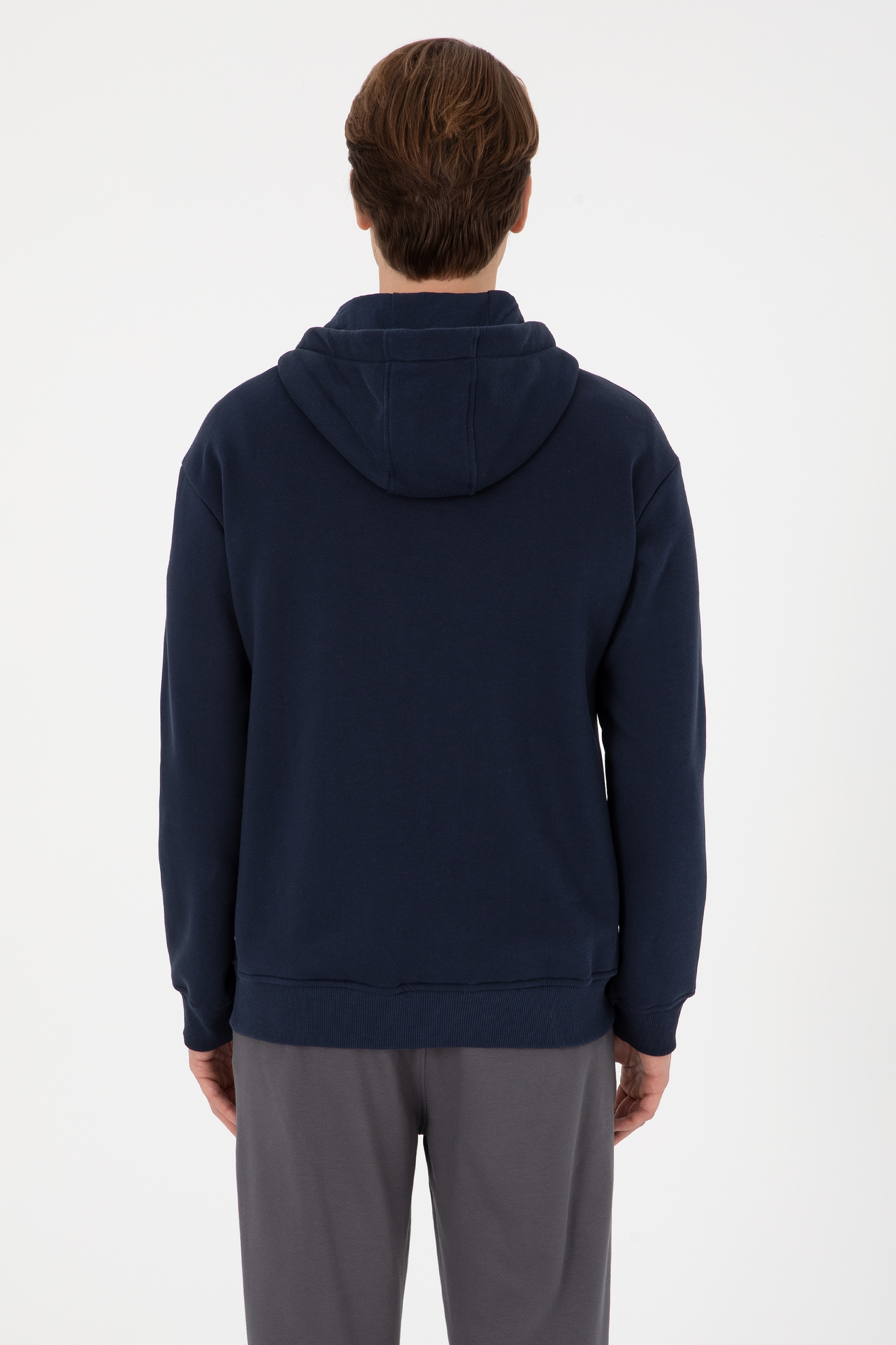 Erkek Comfort Fit Fermuarlı Kapüşonlu Lacivert Örme Hırka - Image 5