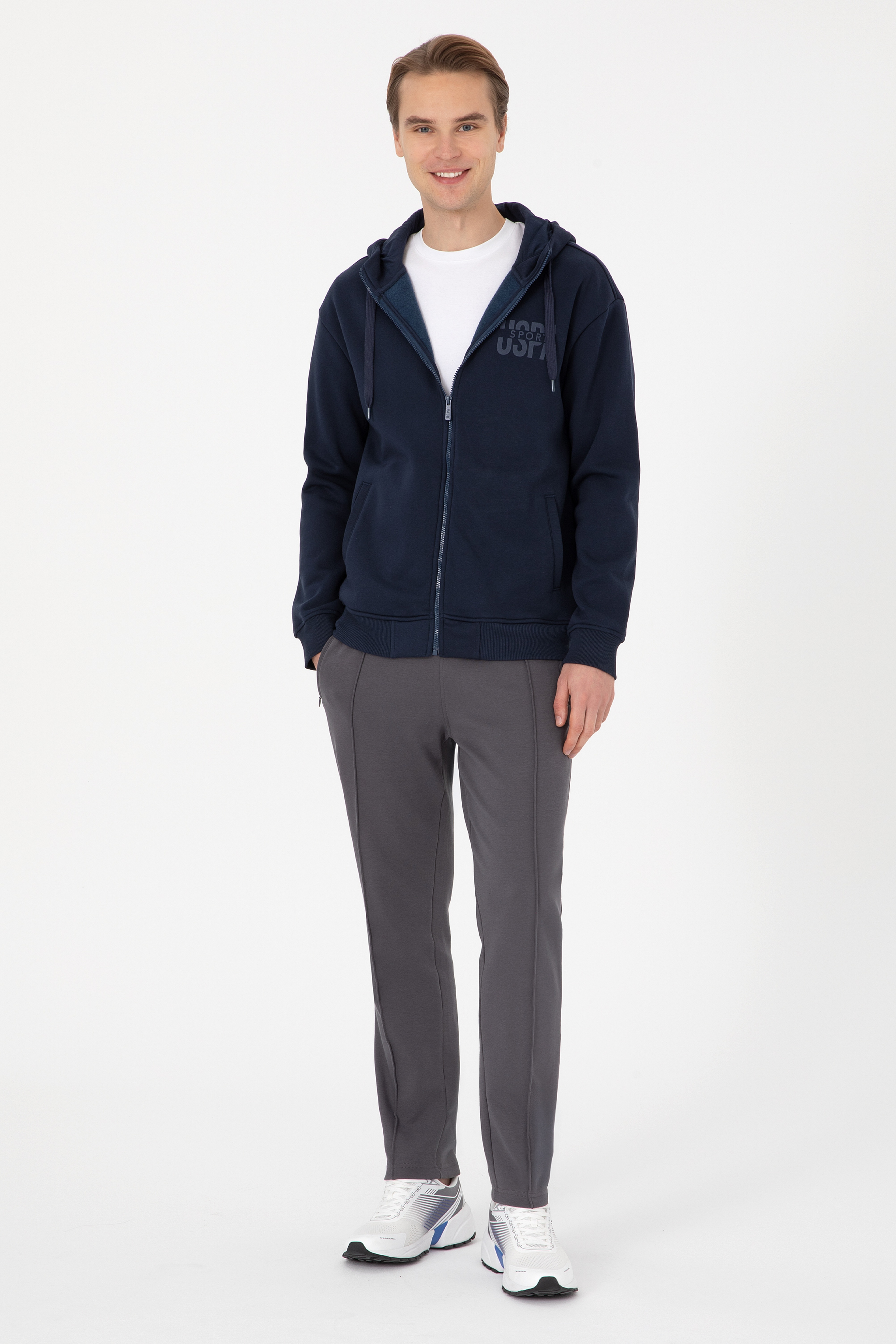 Erkek Comfort Fit Fermuarlı Kapüşonlu Lacivert Örme Hırka