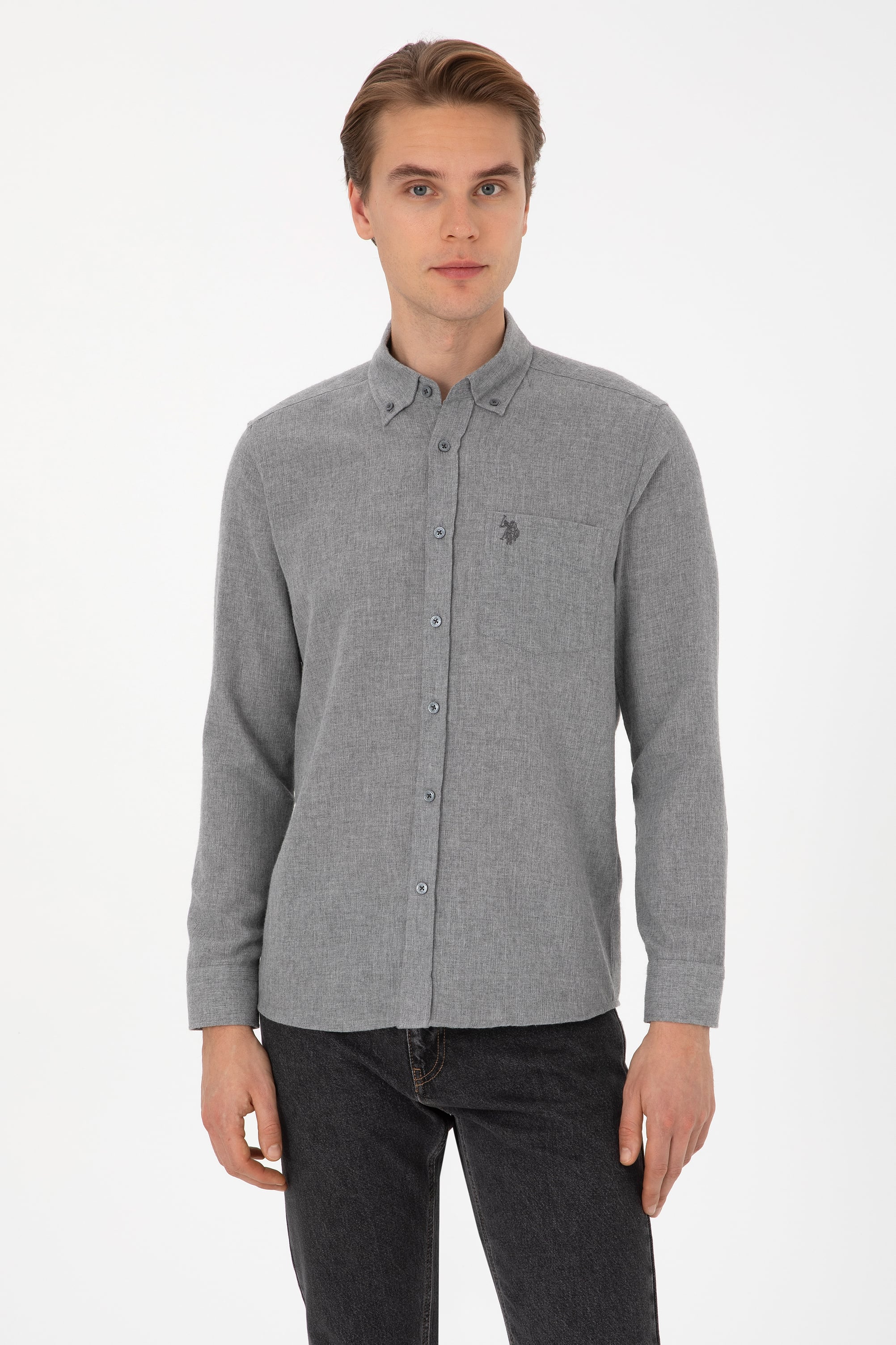 Erkek Gri Uzun Kollu Gömlek