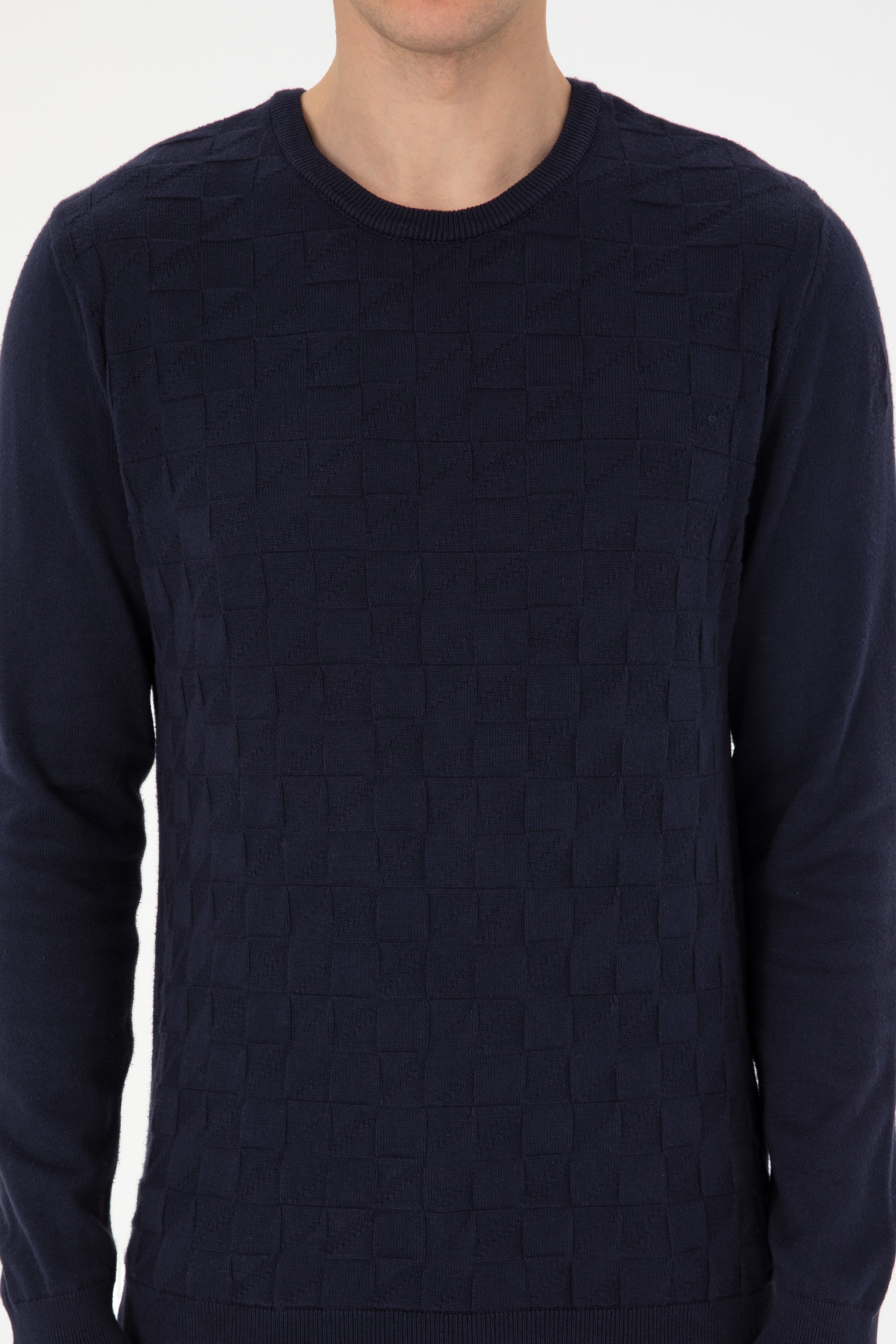 Erkek Slim Fit Bisiklet Yaka Lacivert Basic Kazak