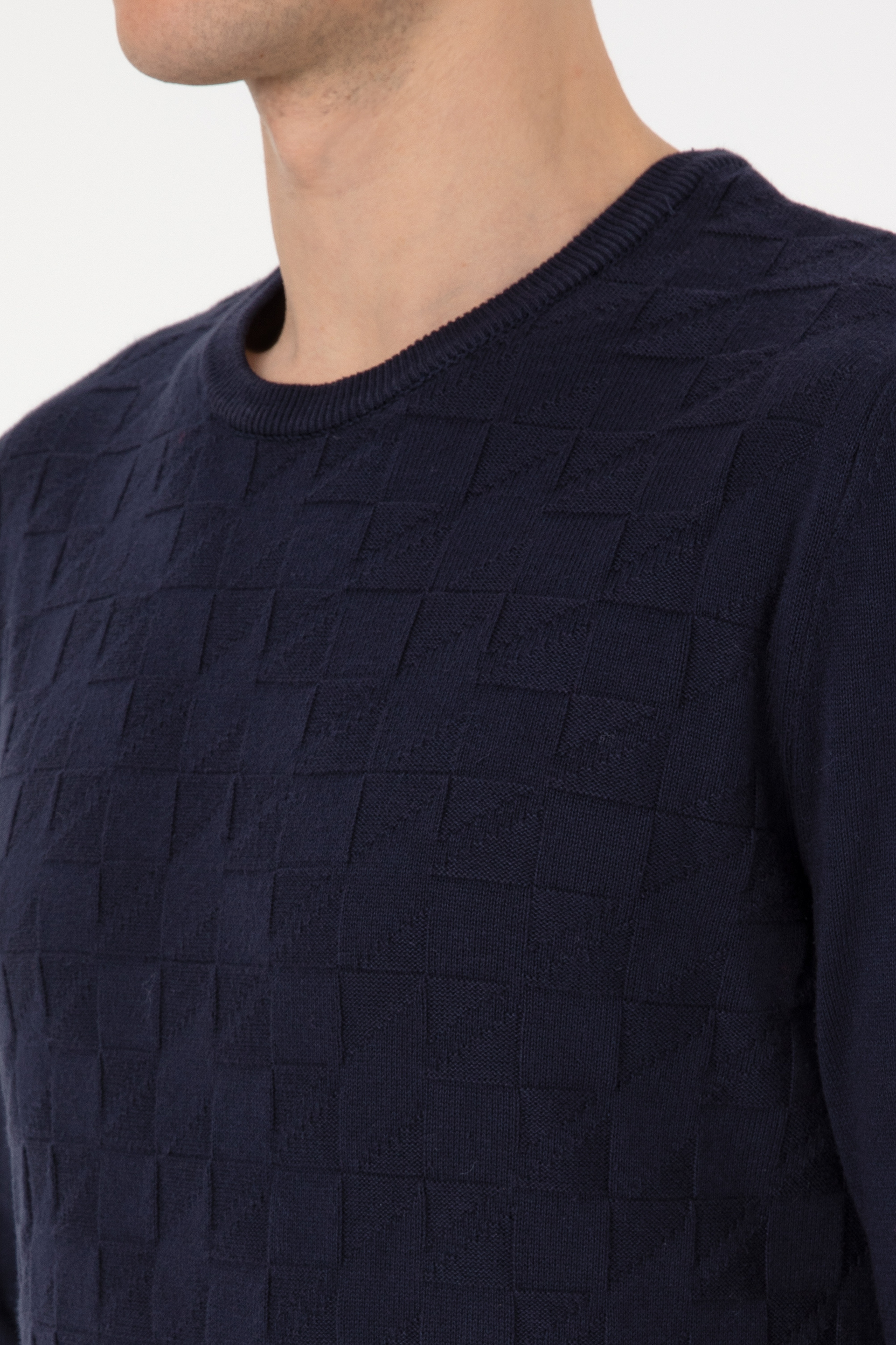 Erkek Slim Fit Bisiklet Yaka Lacivert Basic Kazak - Image 7