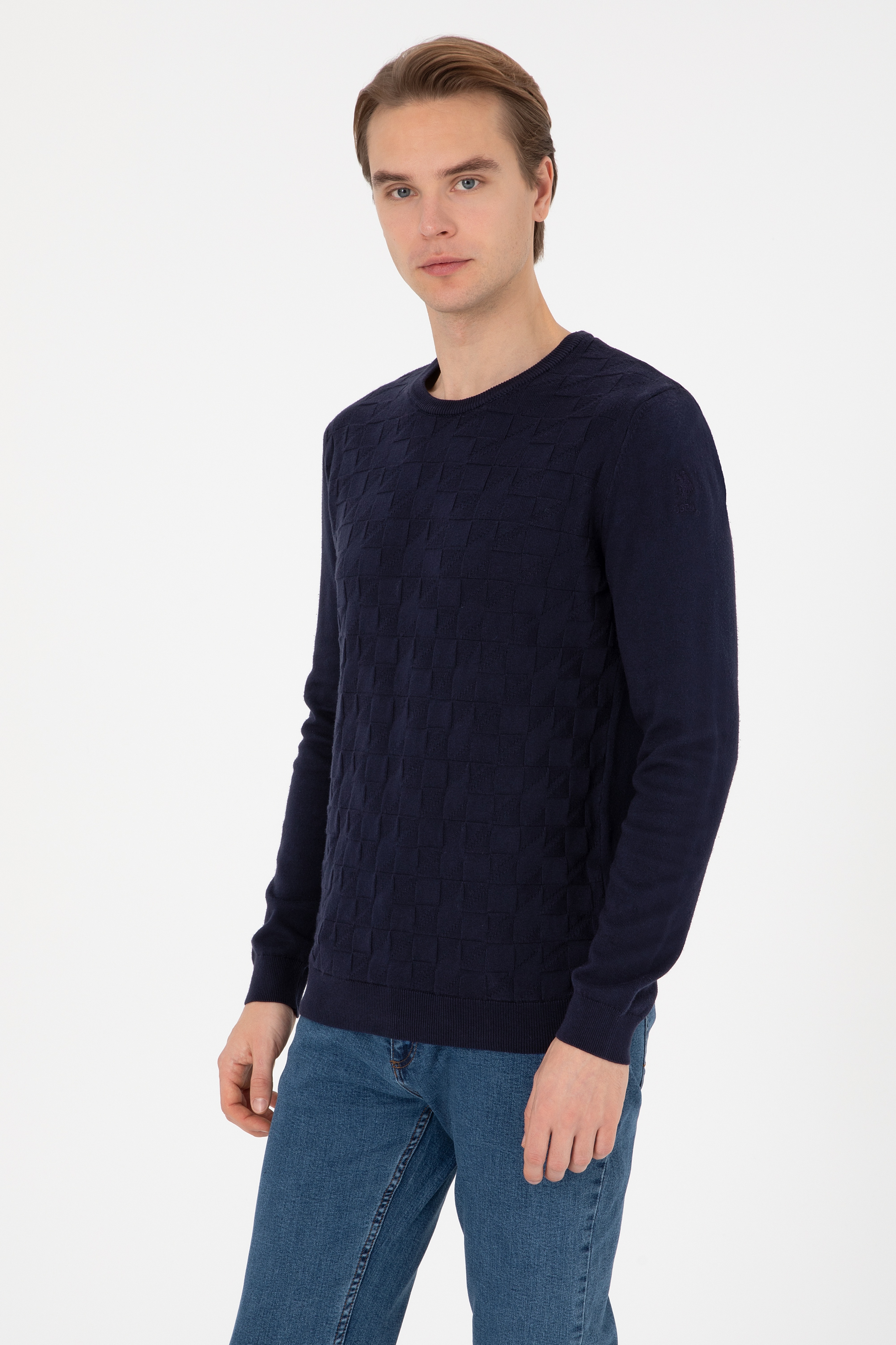 Erkek Slim Fit Bisiklet Yaka Lacivert Basic Kazak - Image 3
