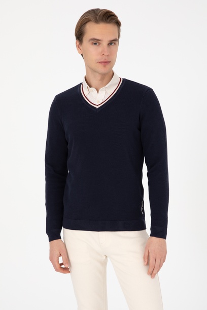 Erkek Regular Fit V Yaka Lacivert Kazak