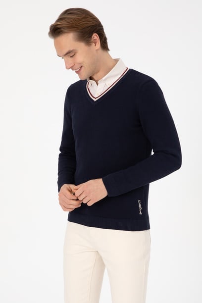 Erkek Regular Fit V Yaka Lacivert Kazak