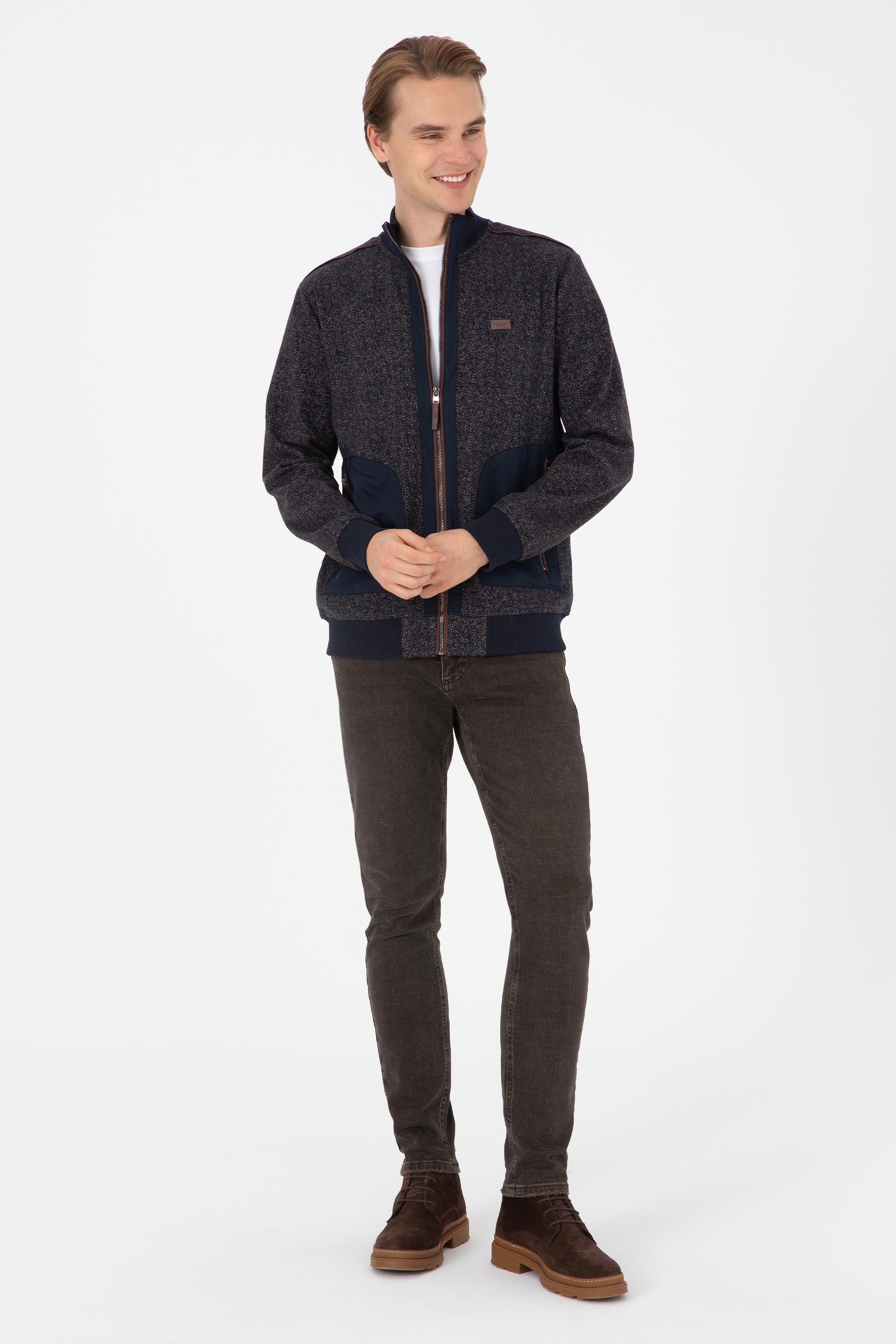 Erkek Regular Fit Lacivert Fermuarlı Örme Hırka - Image 4