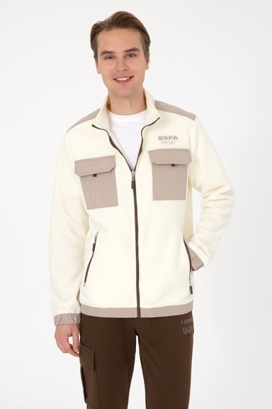 Erkek Regular Fit Krem Fermuarlı Örme Hırka
