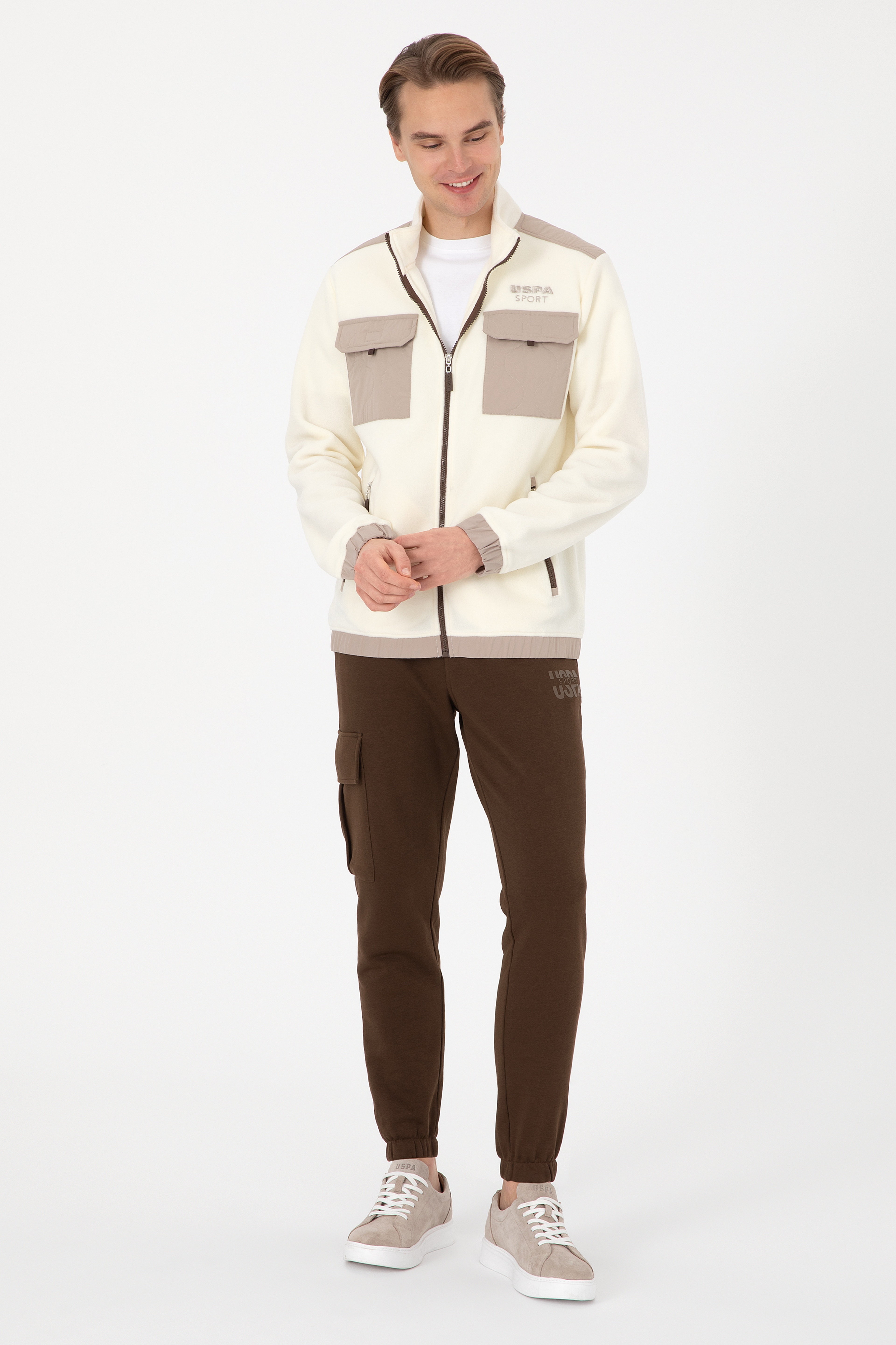 Erkek Regular Fit Krem Fermuarlı Örme Hırka - Image 4